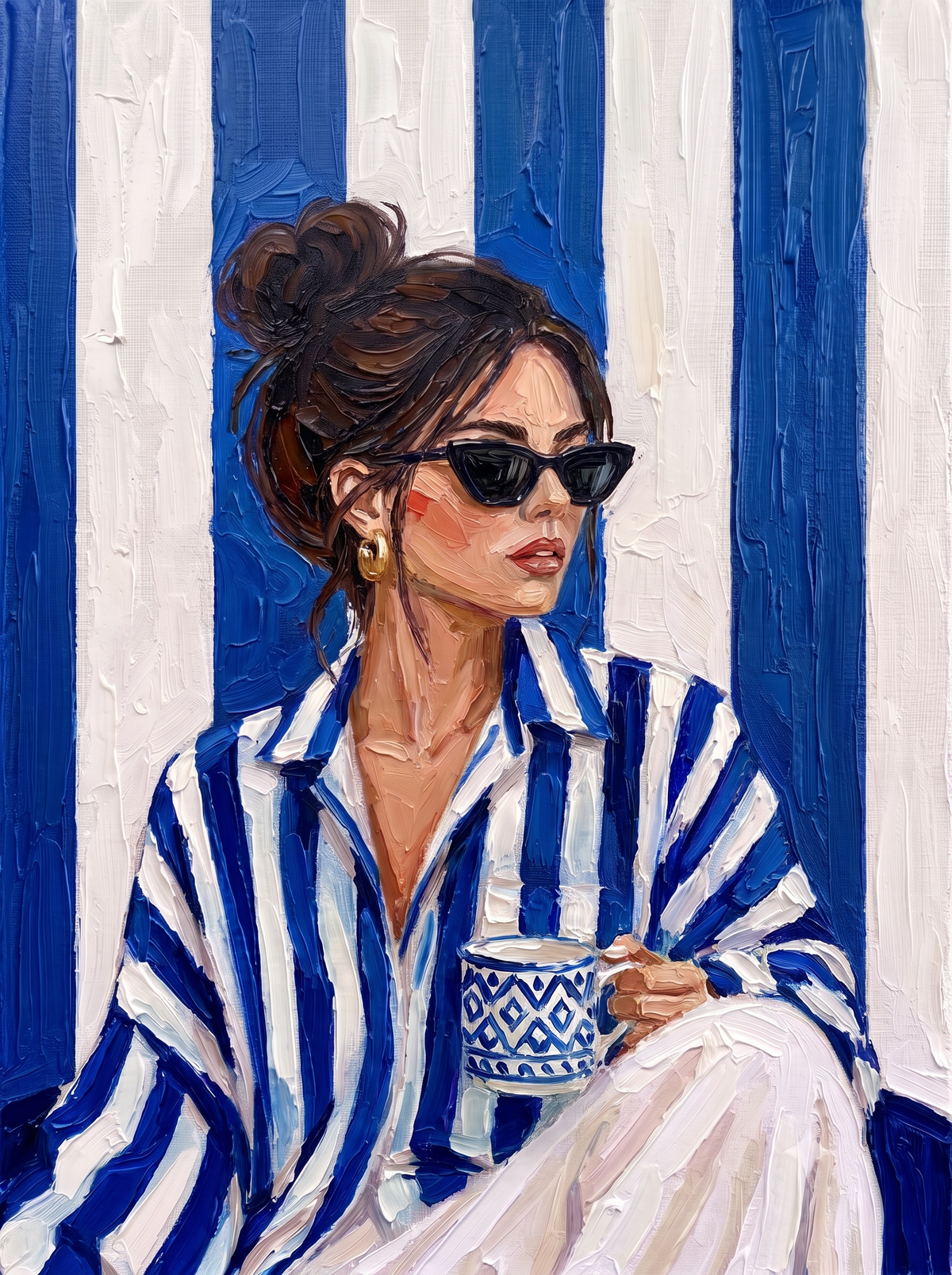 Blue Stripe Coffee Girl
