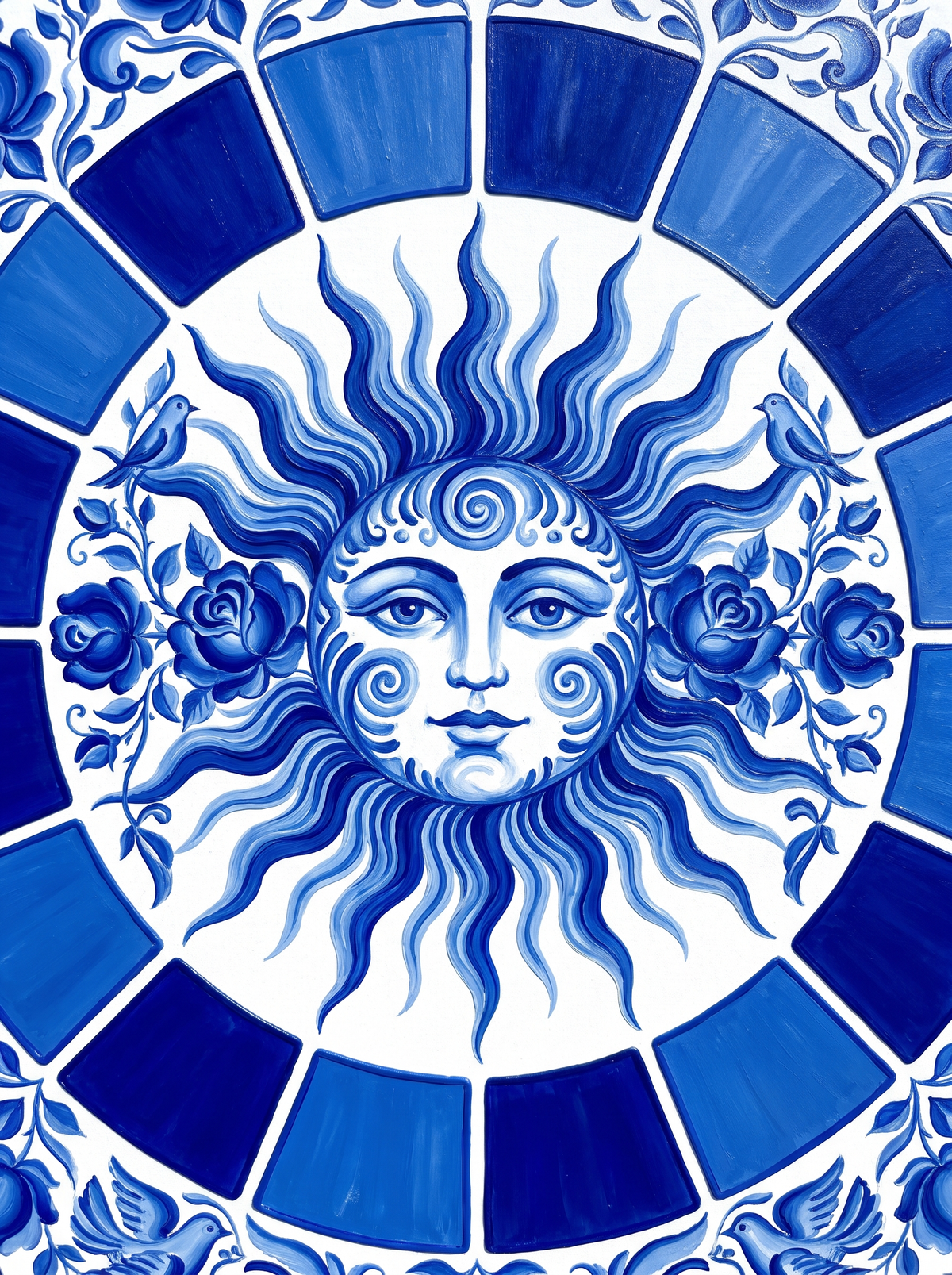 Blue Sun Face Tiles
