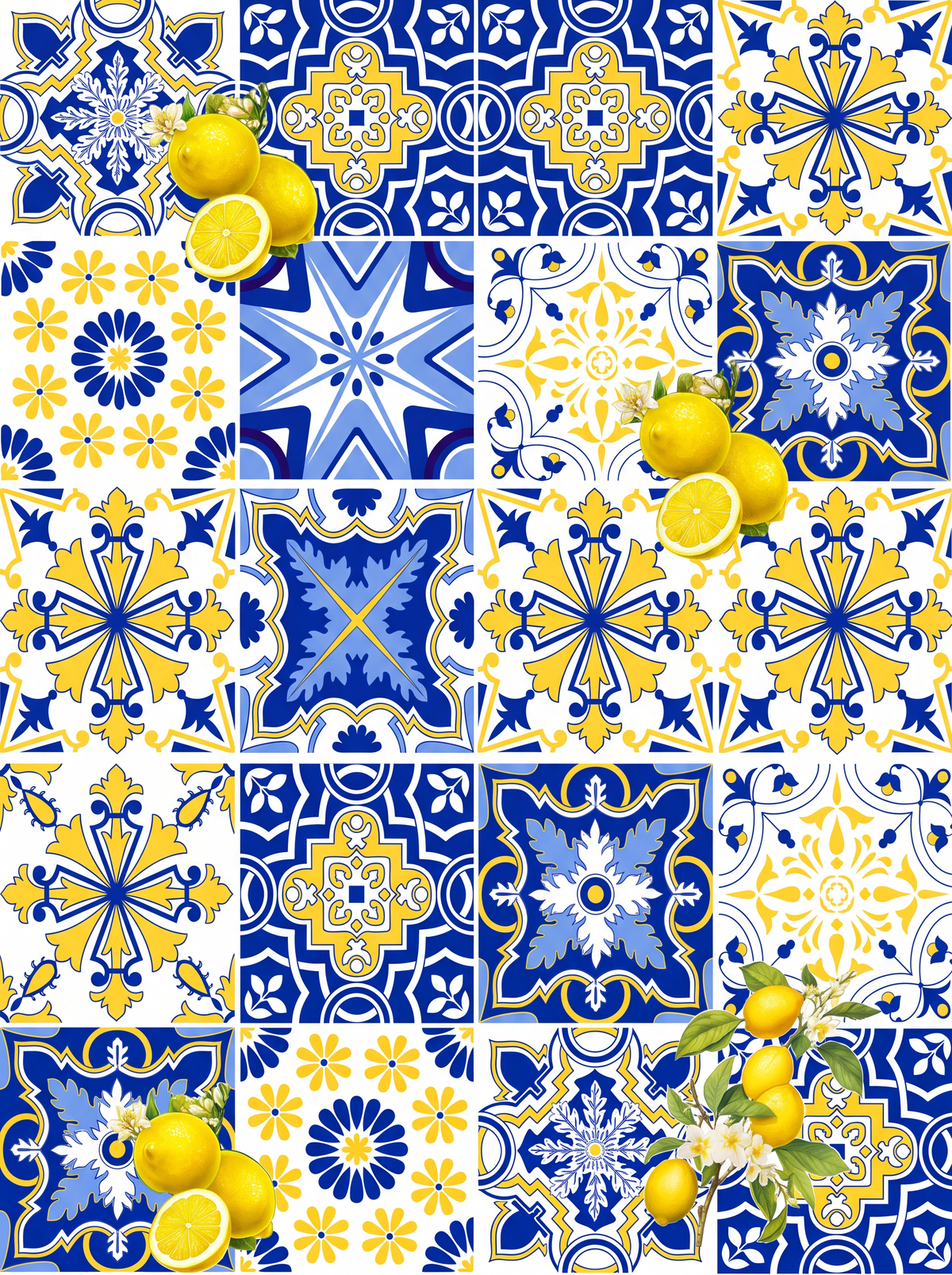 Blue Yellow Lemon Tiles