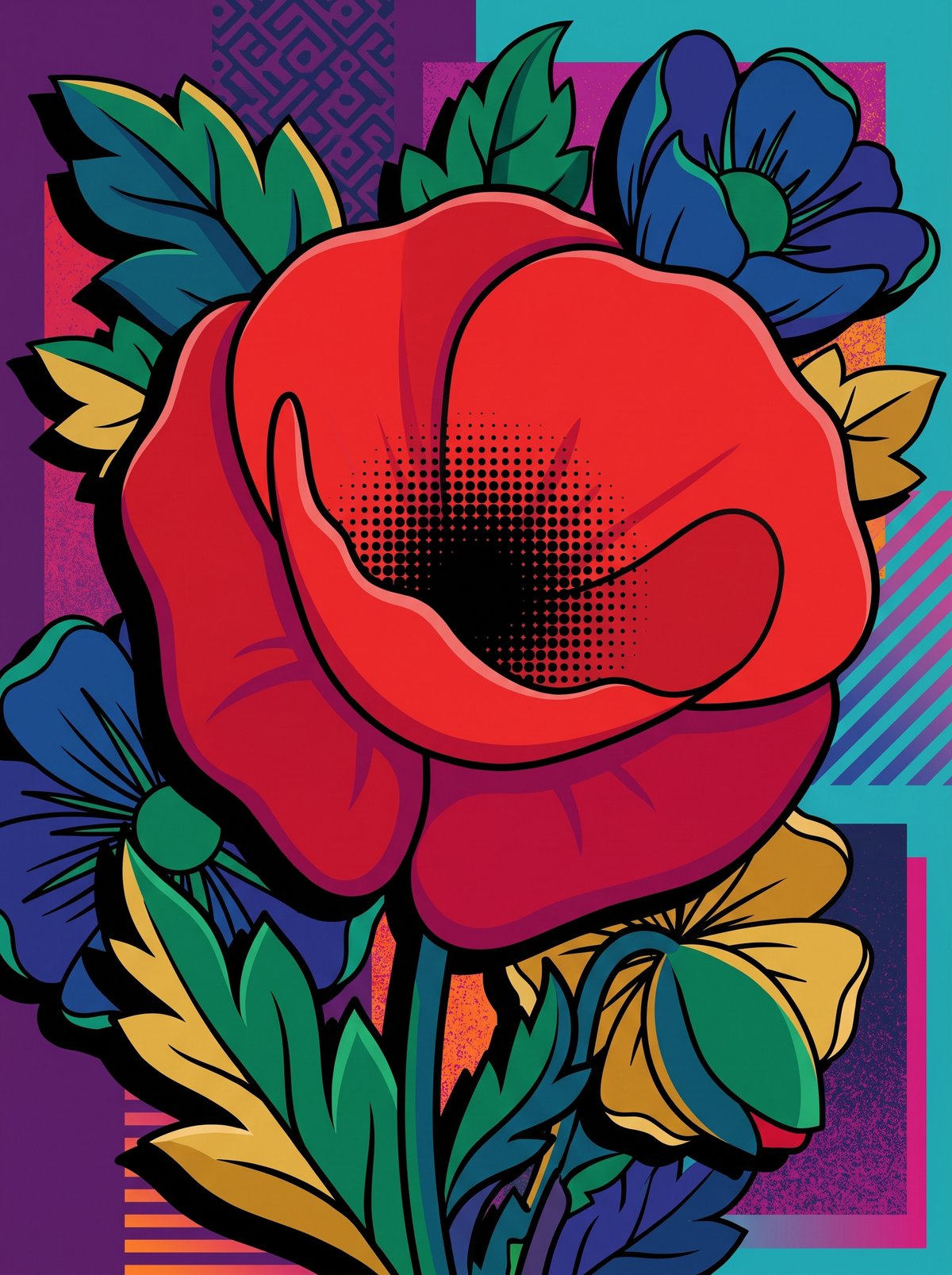 Bold Red Poppy Halftone