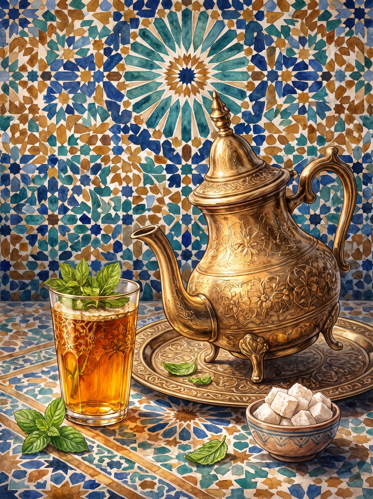 Brass Teapot Mosaic Table