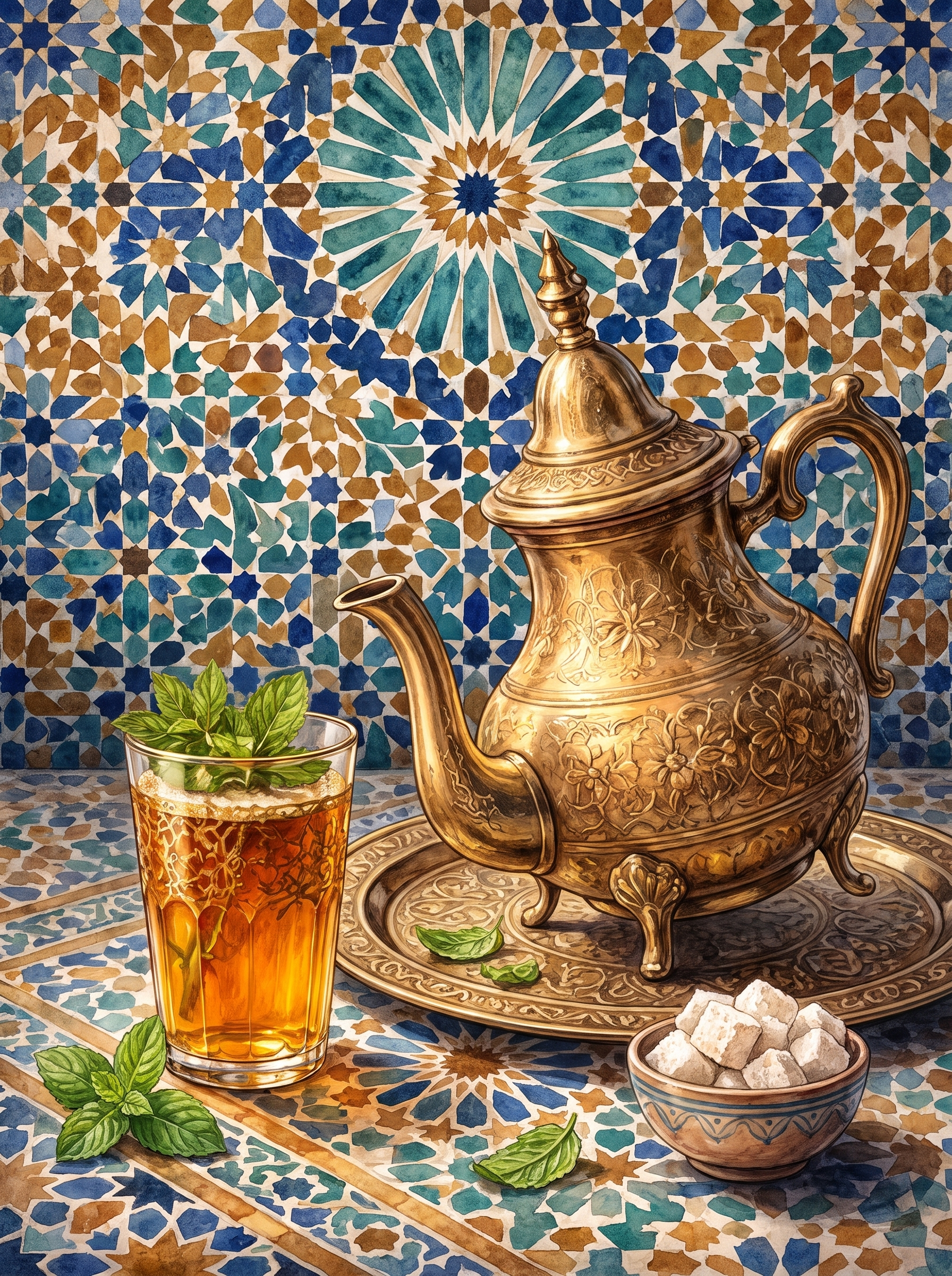 Brass Teapot Mosaic Table