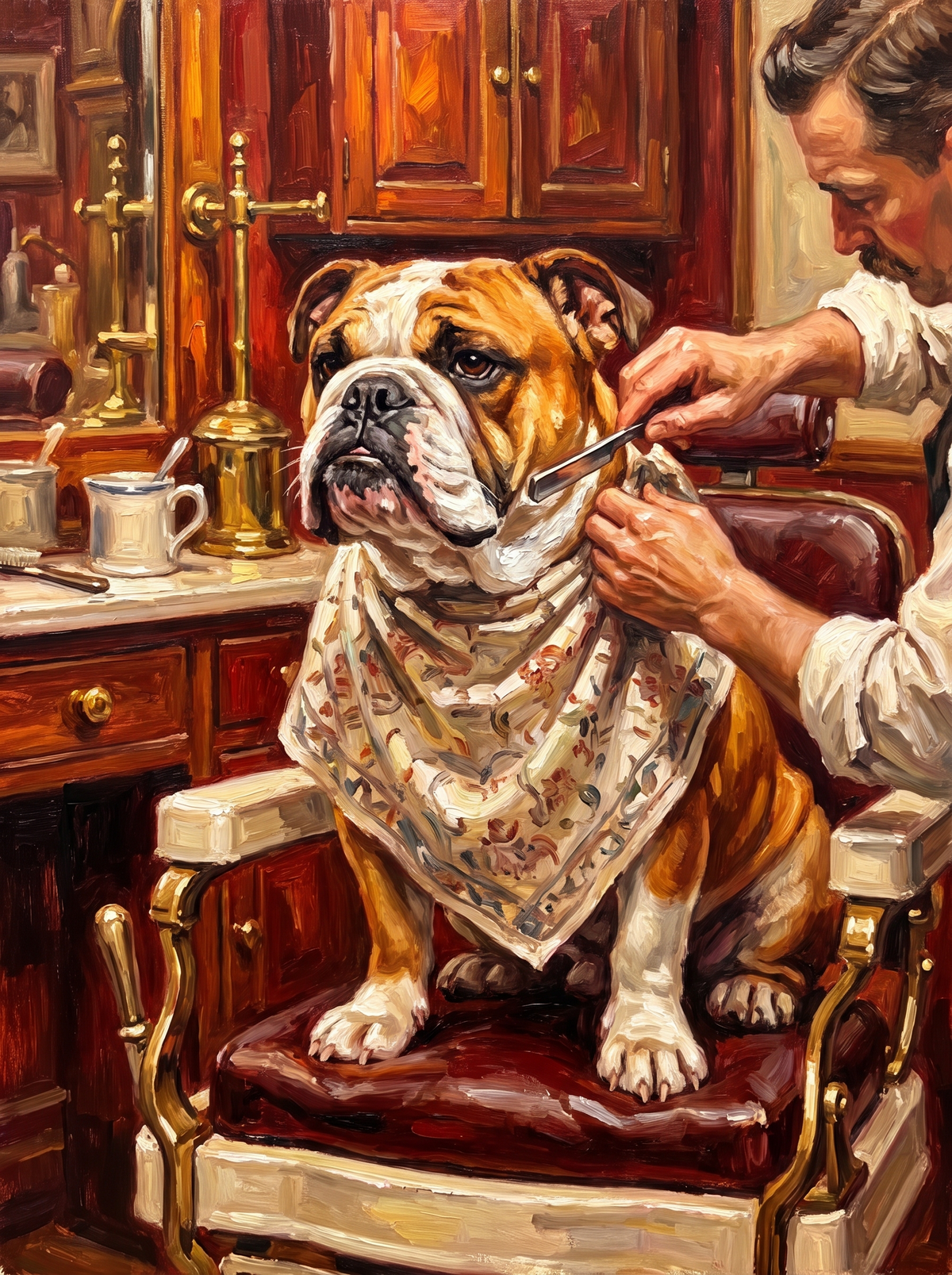 Bulldog In Barber Chair