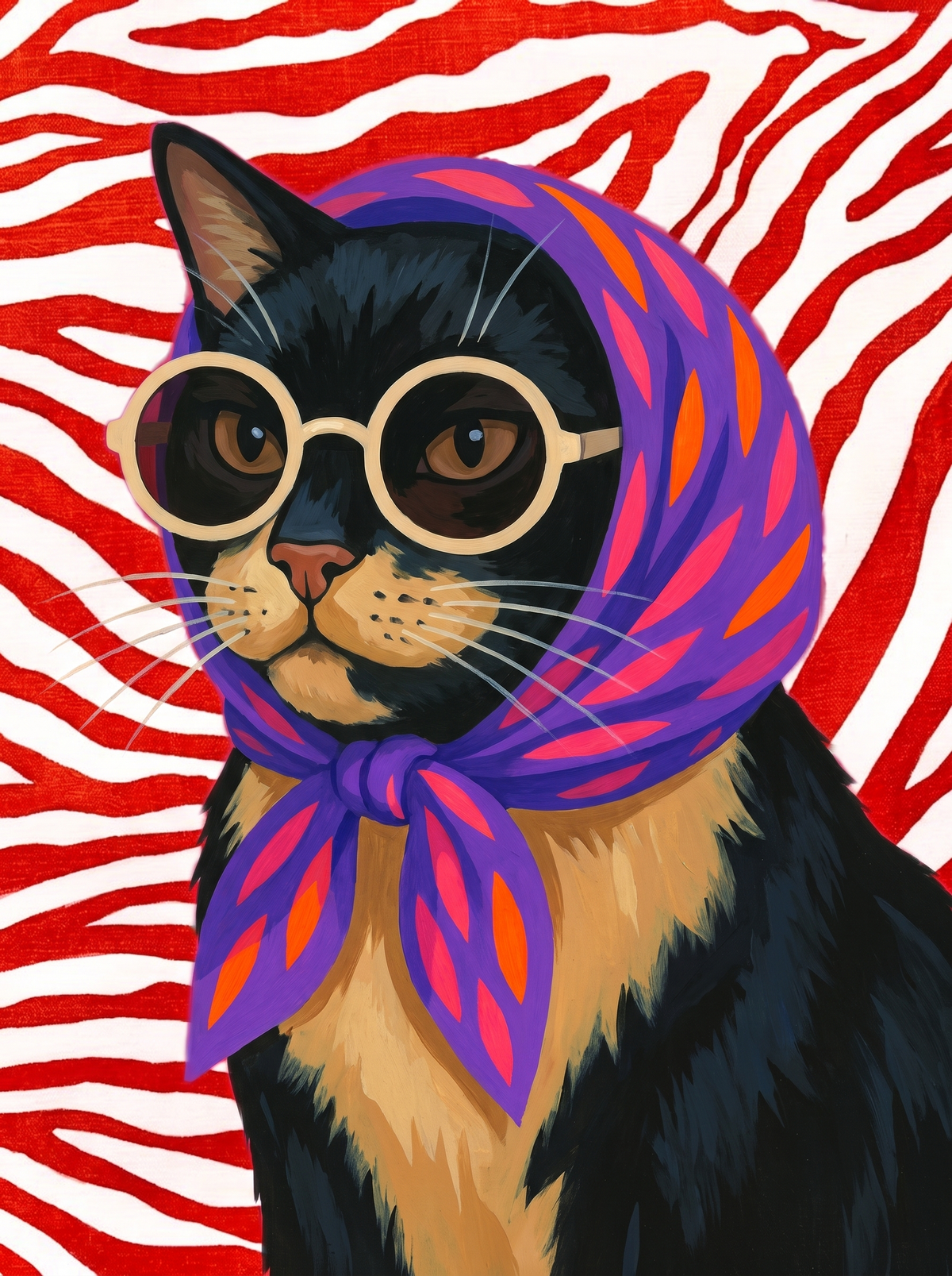 Cat In Purple Headscarf