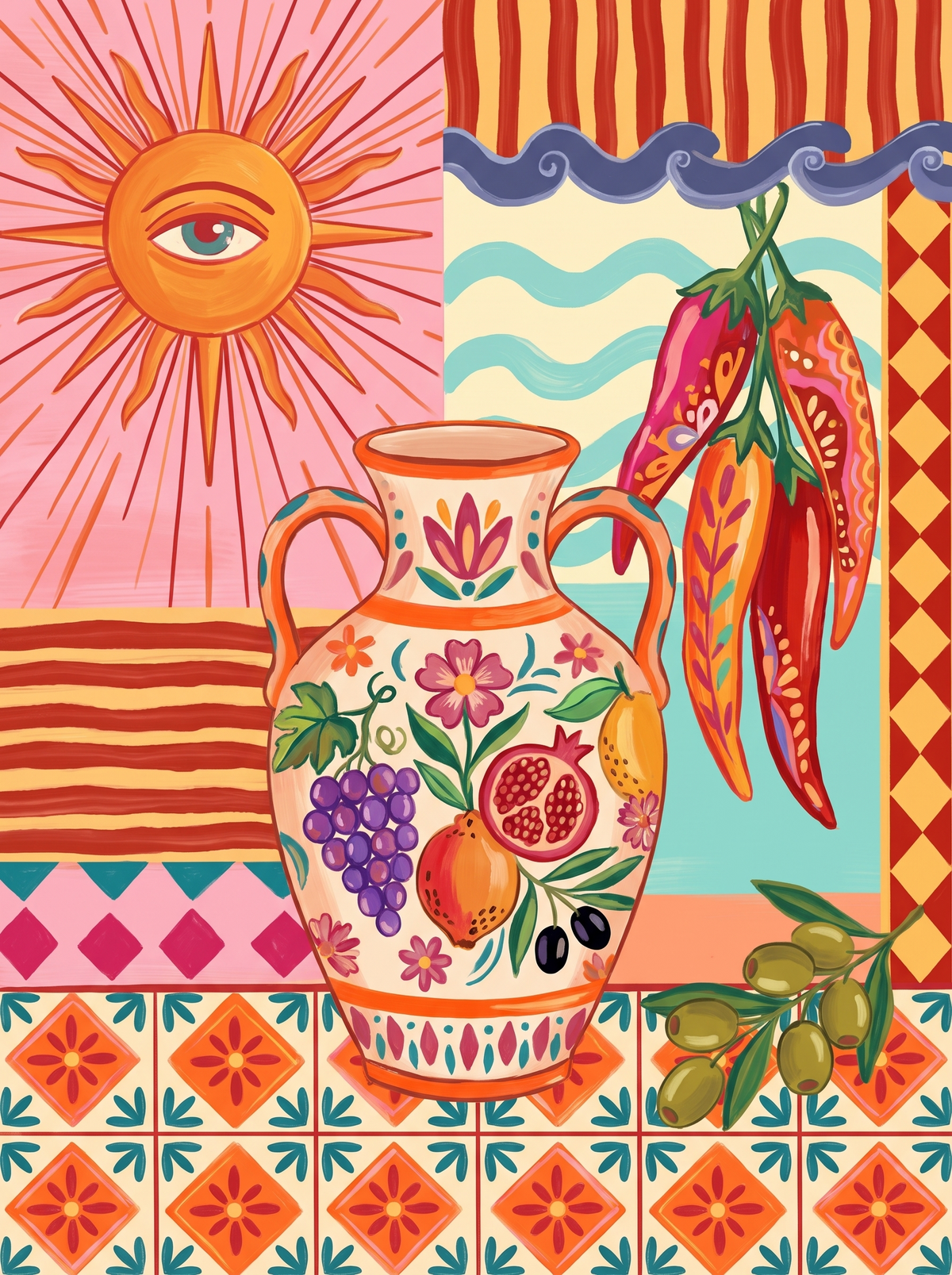Ceramic Urn And Chillies