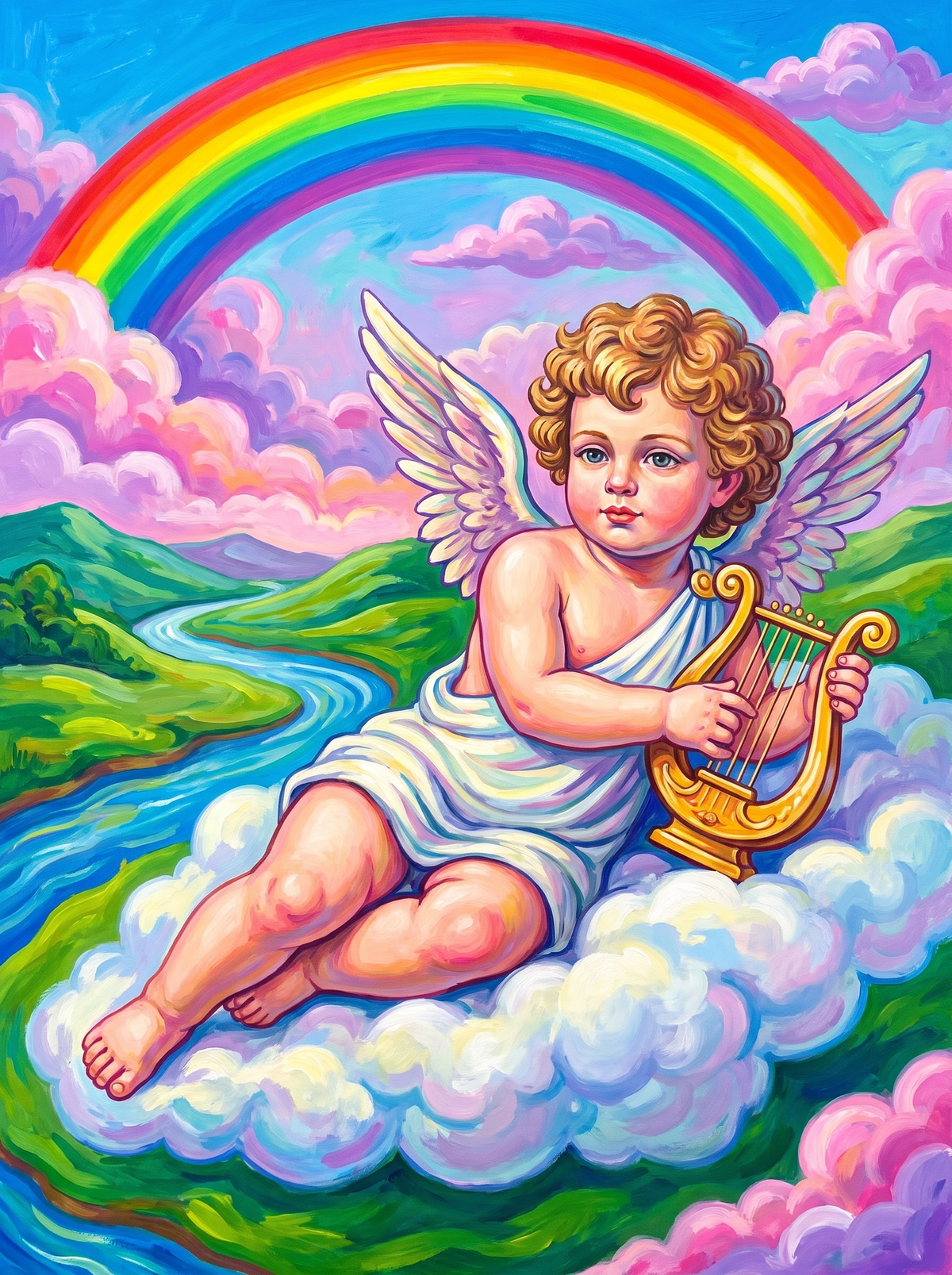 Cherub With Golden Lyre