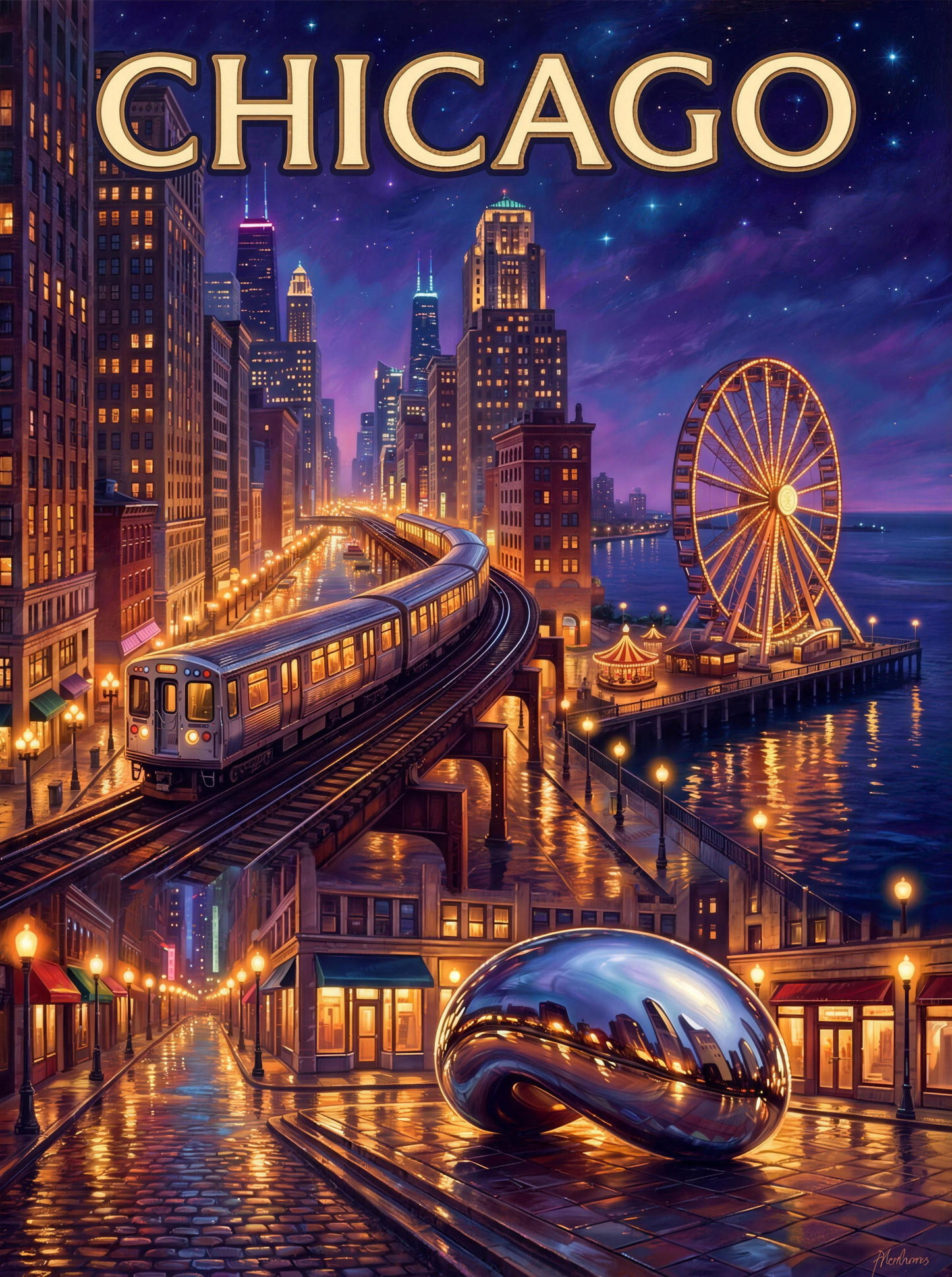 Chicago El Train Night