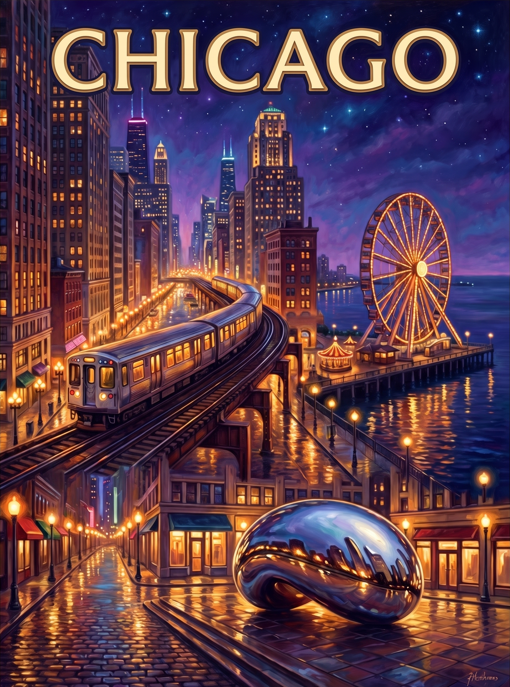 Chicago El Train Night