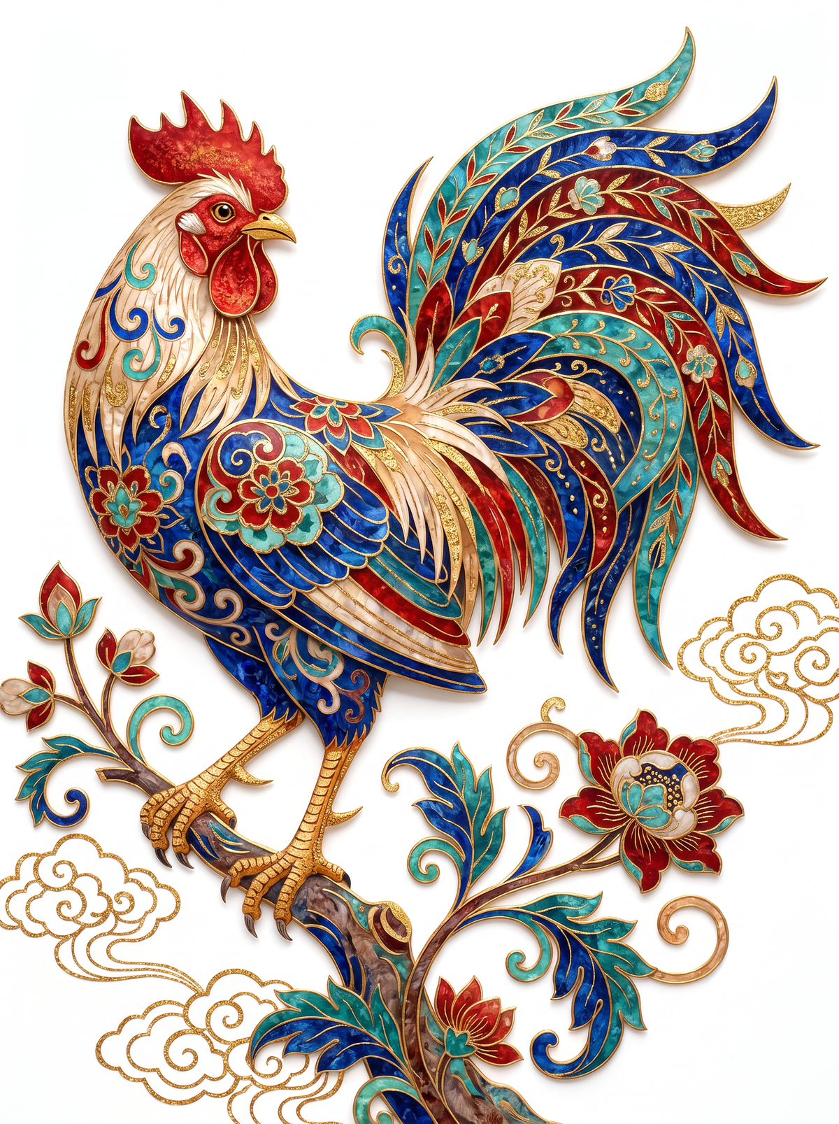 Cloisonne Rooster On Branch