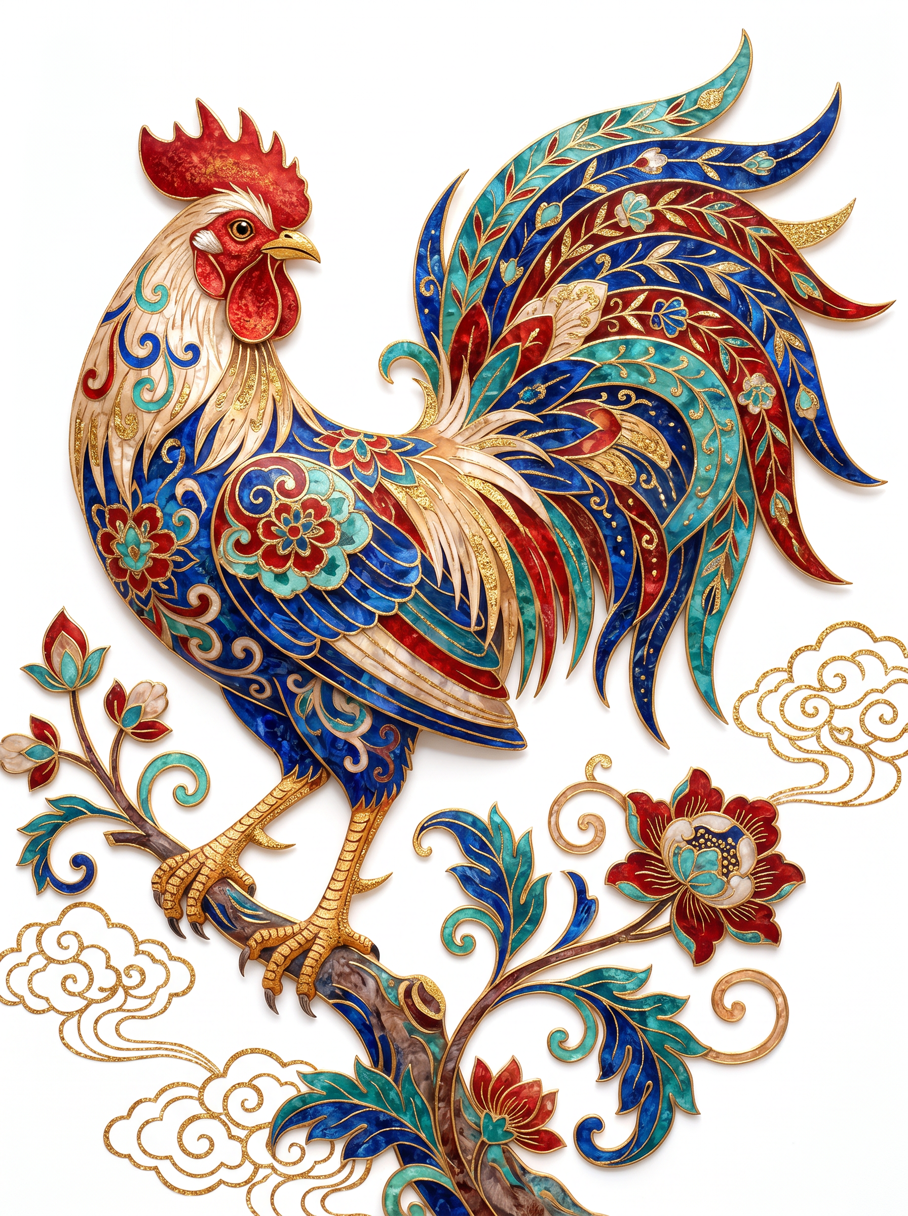 Cloisonne Rooster On Branch