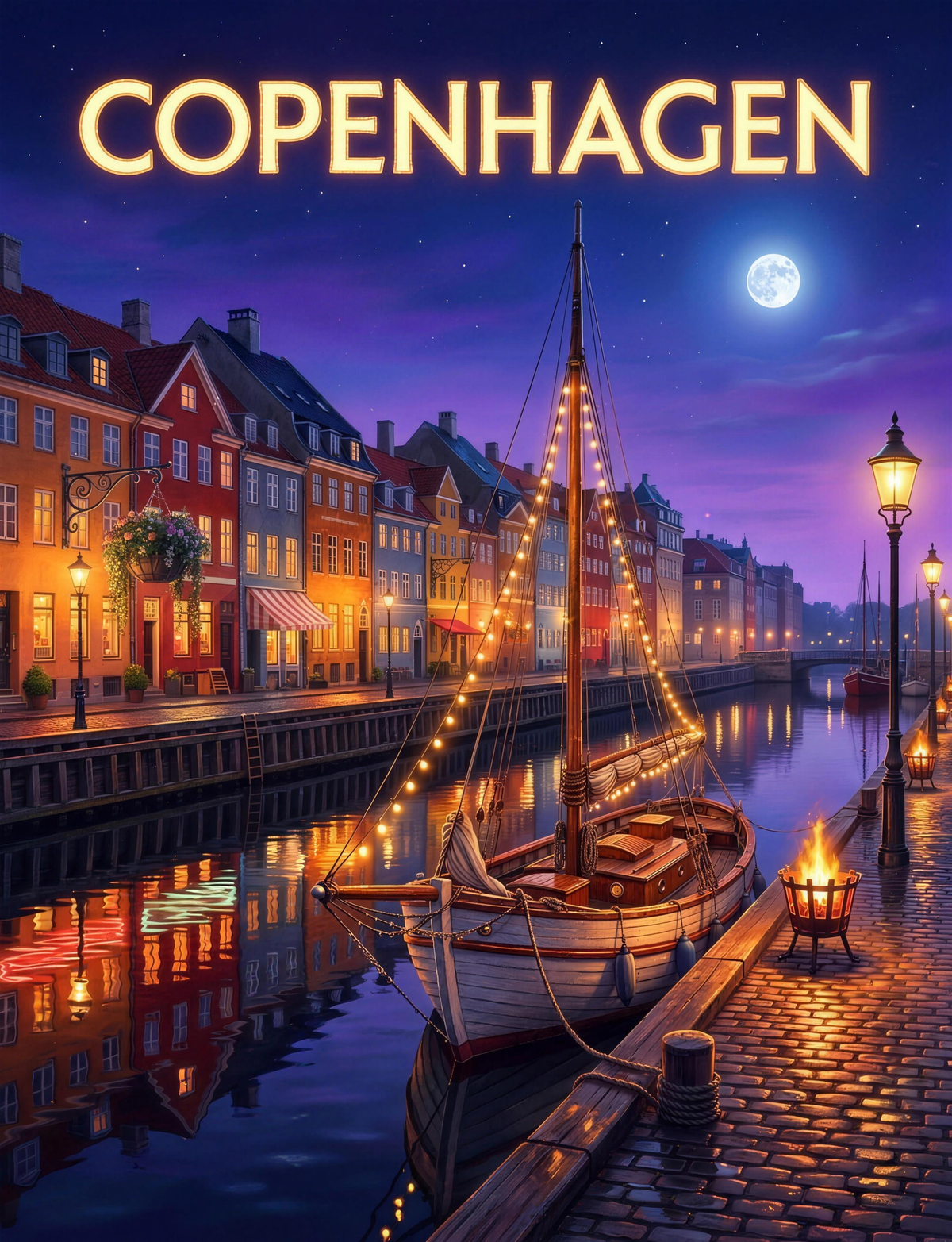 Copenhagen Nyhavn Moonrise