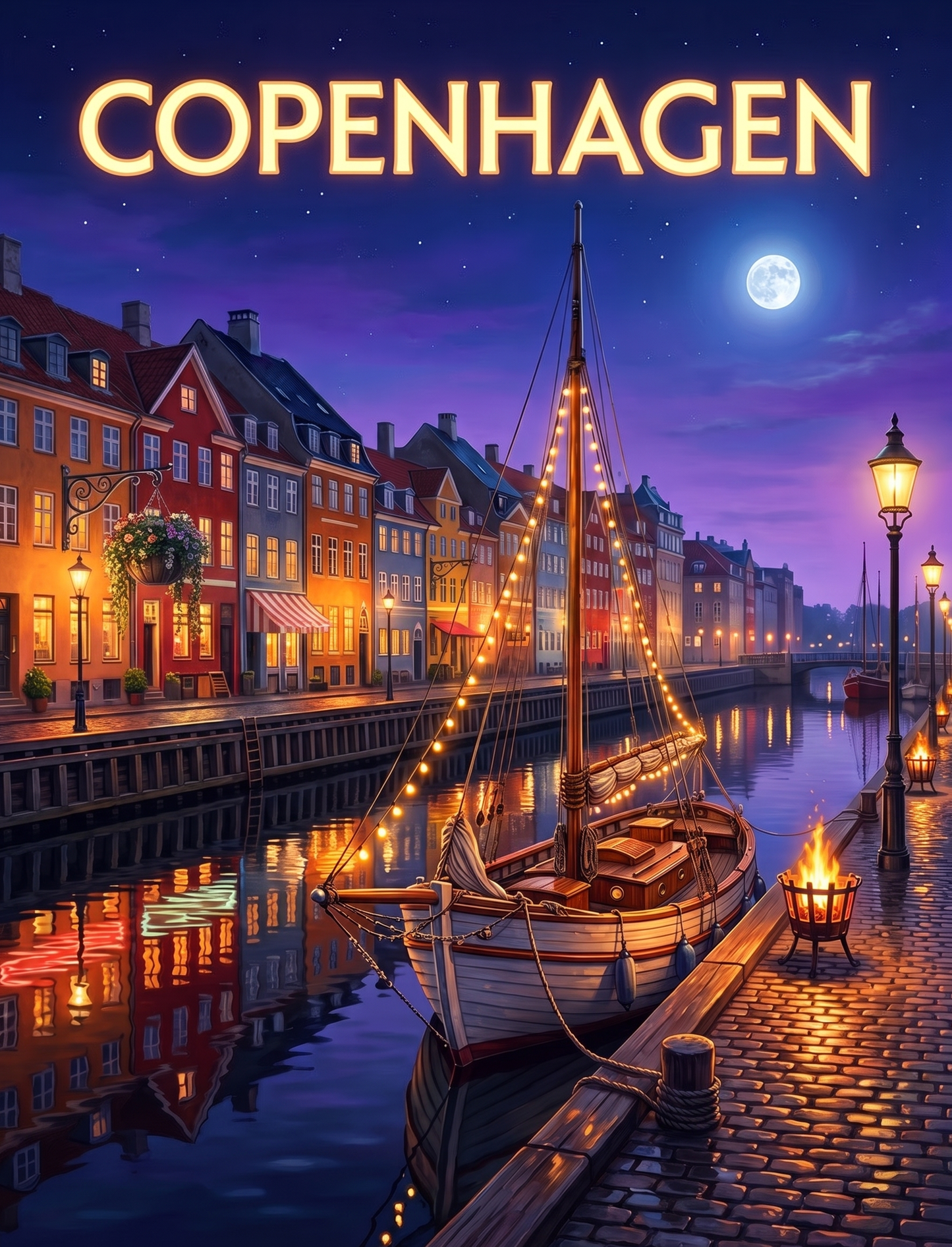 Copenhagen Nyhavn Moonrise