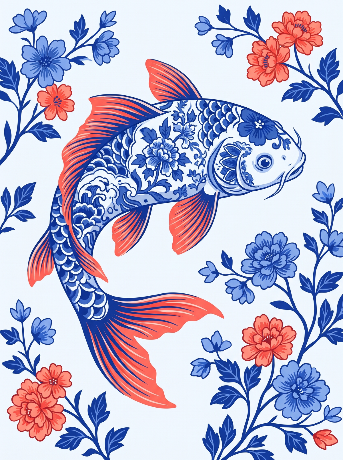 Coral And Blue Koi