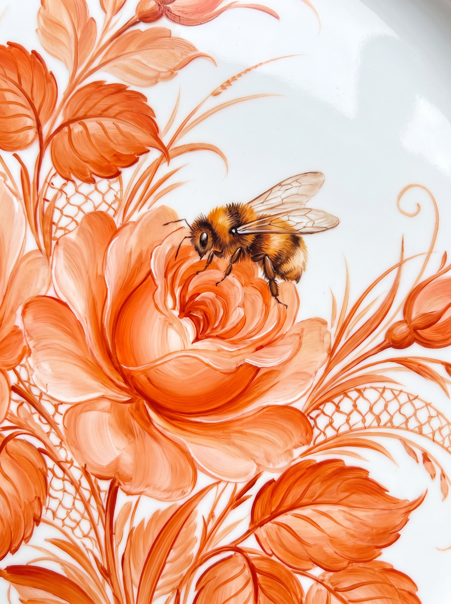 Coral Rose With Bee