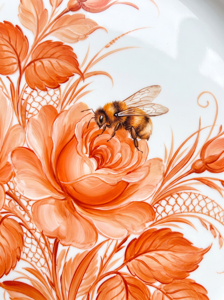 Coral Rose With Bee