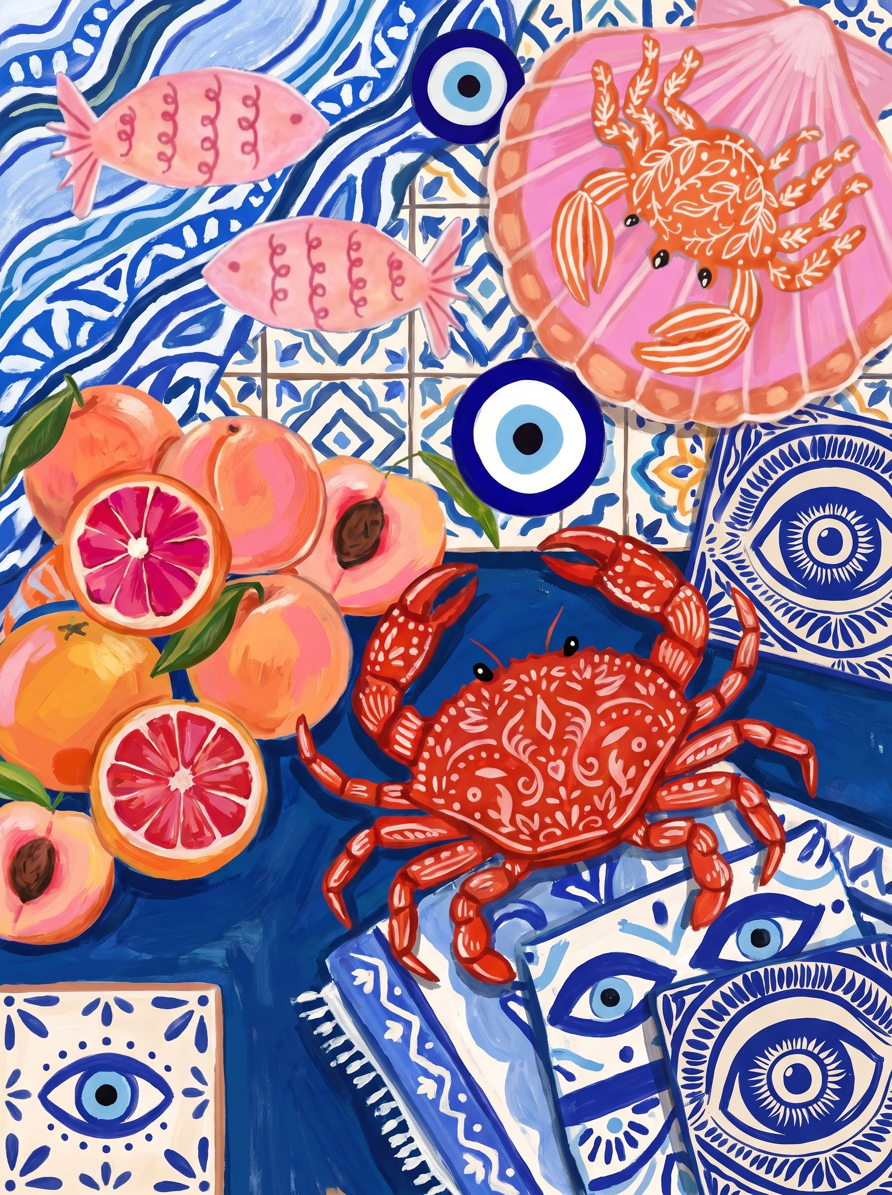 Crab On Blue Tiles