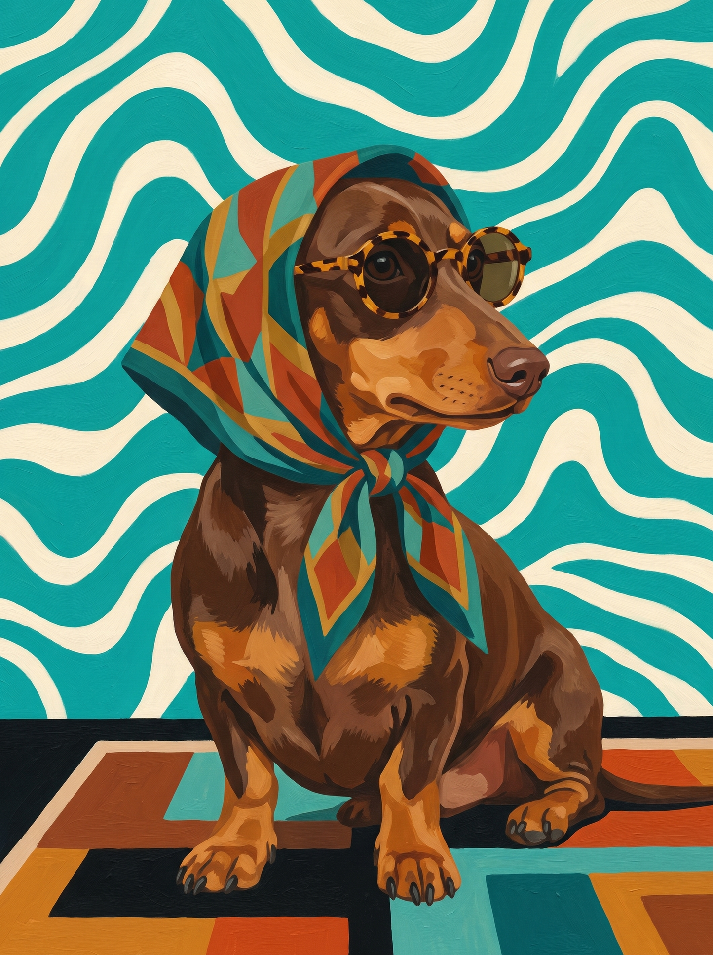Dachshund In Silk Headscarf