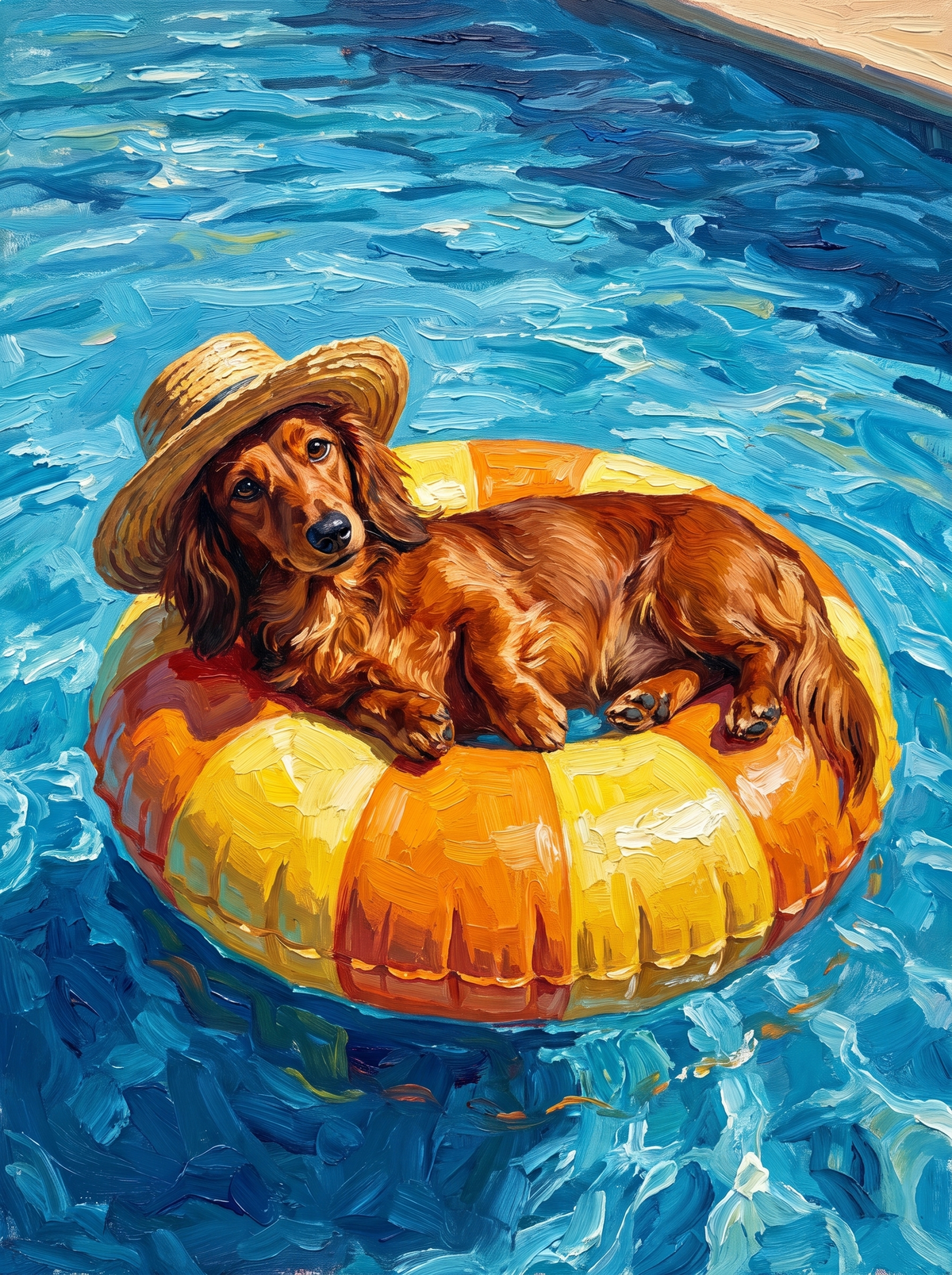 Dachshund On Pool Ring