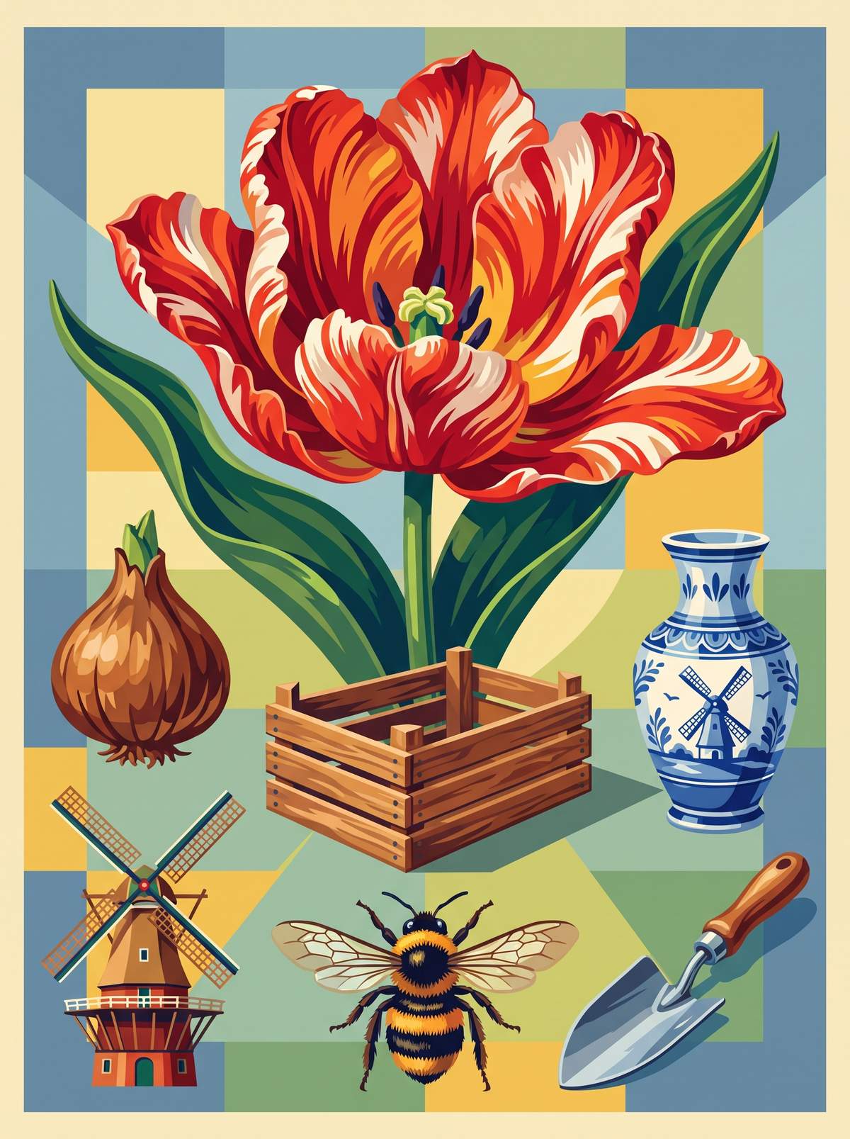 Dutch Tulip And Windmill
