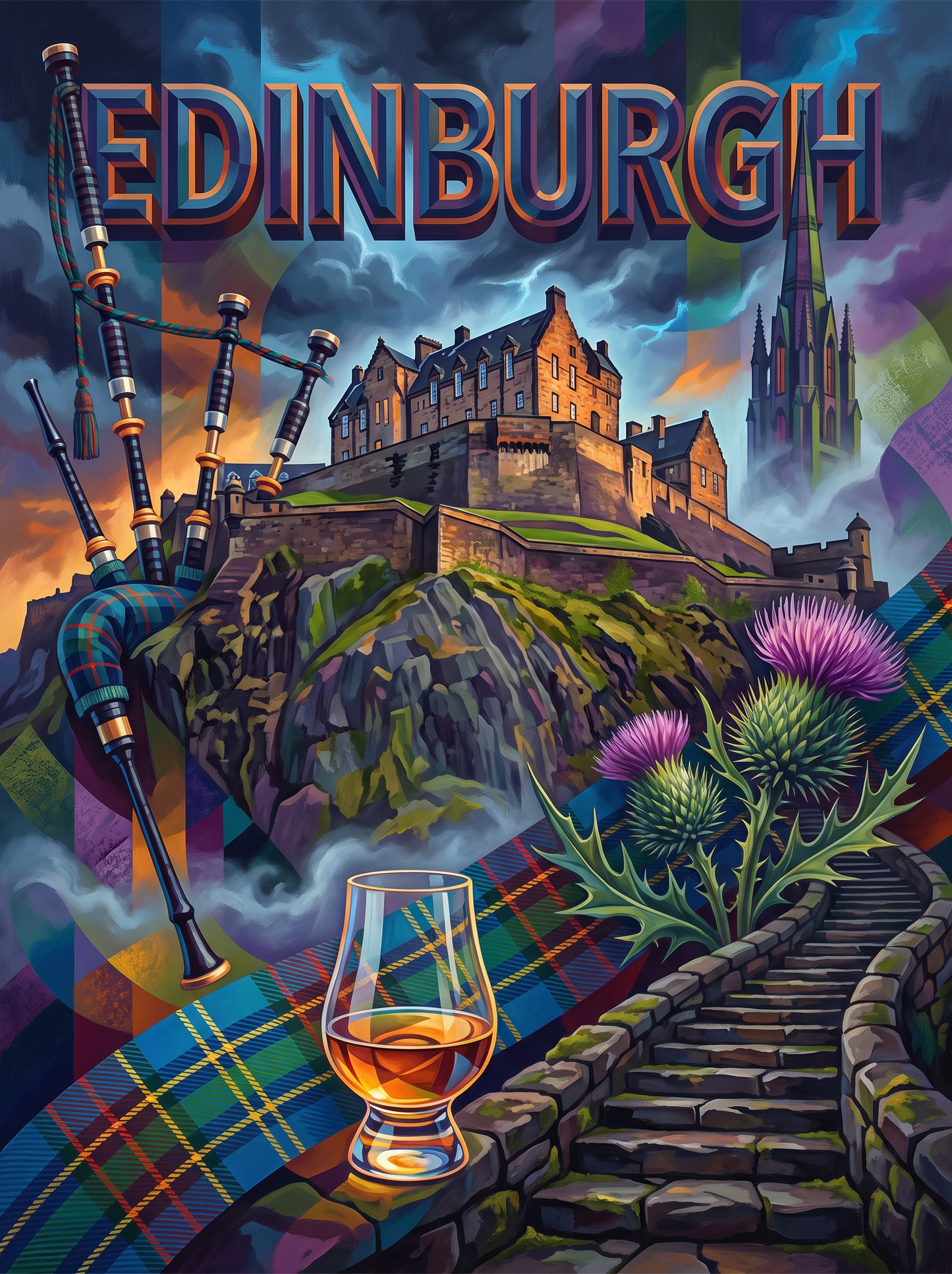 Edinburgh Castle And Bagpipes
