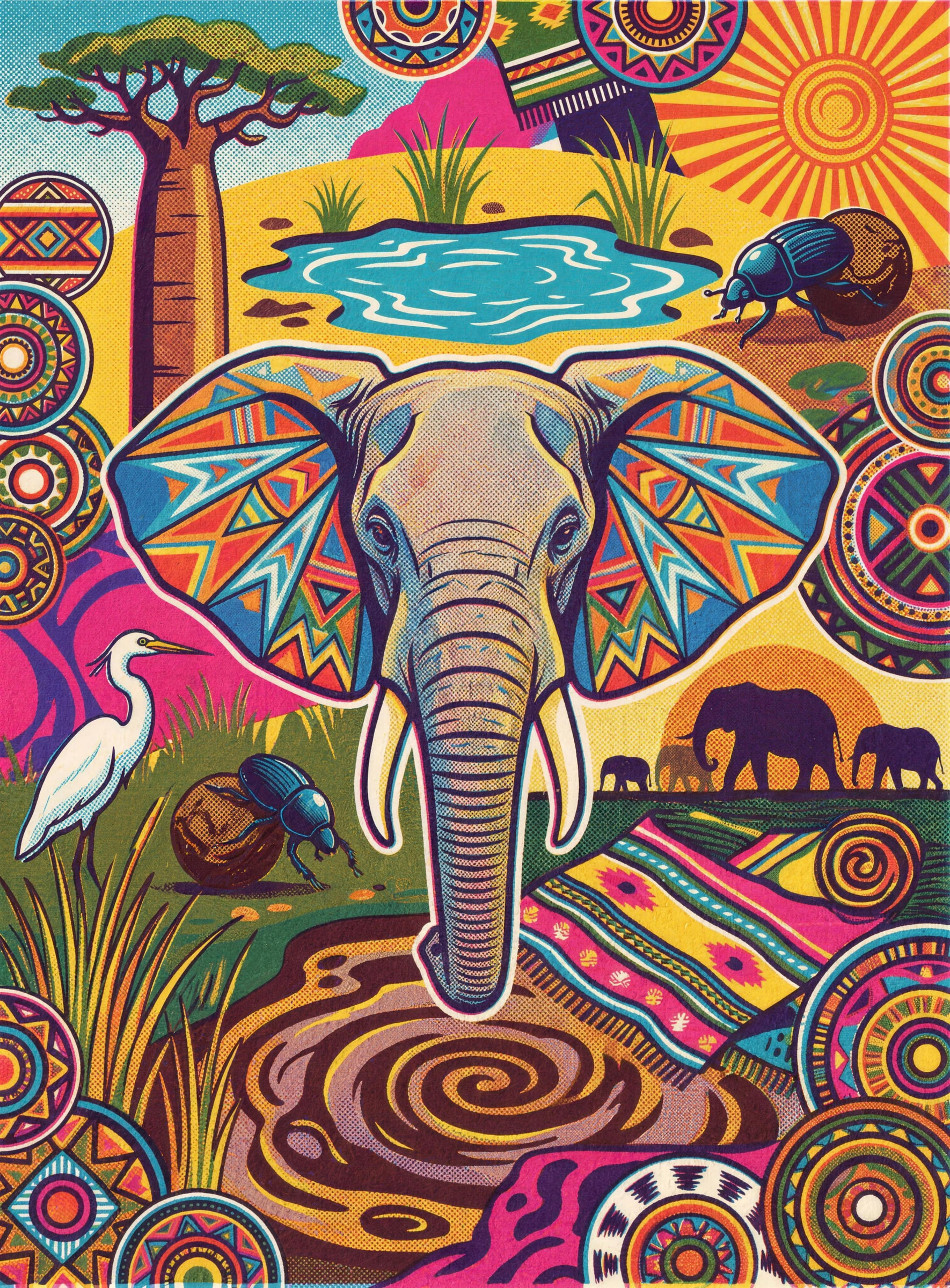 Elephant Waterhole Savannah Scatter