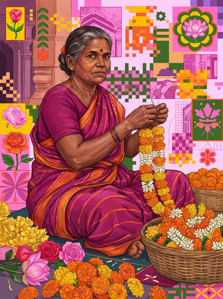 Flower Seller Threading Blooms