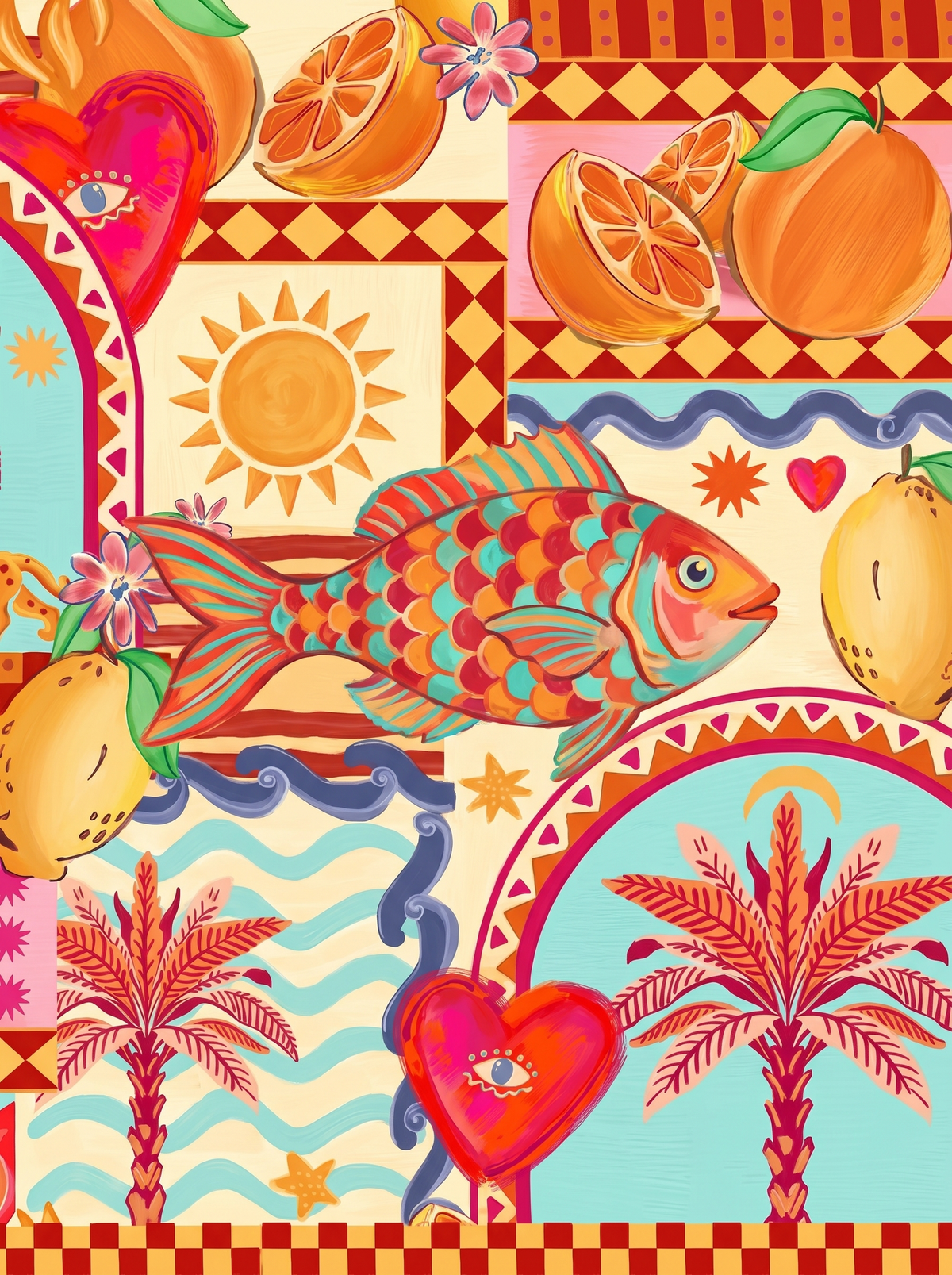 Folk Fish And Palms