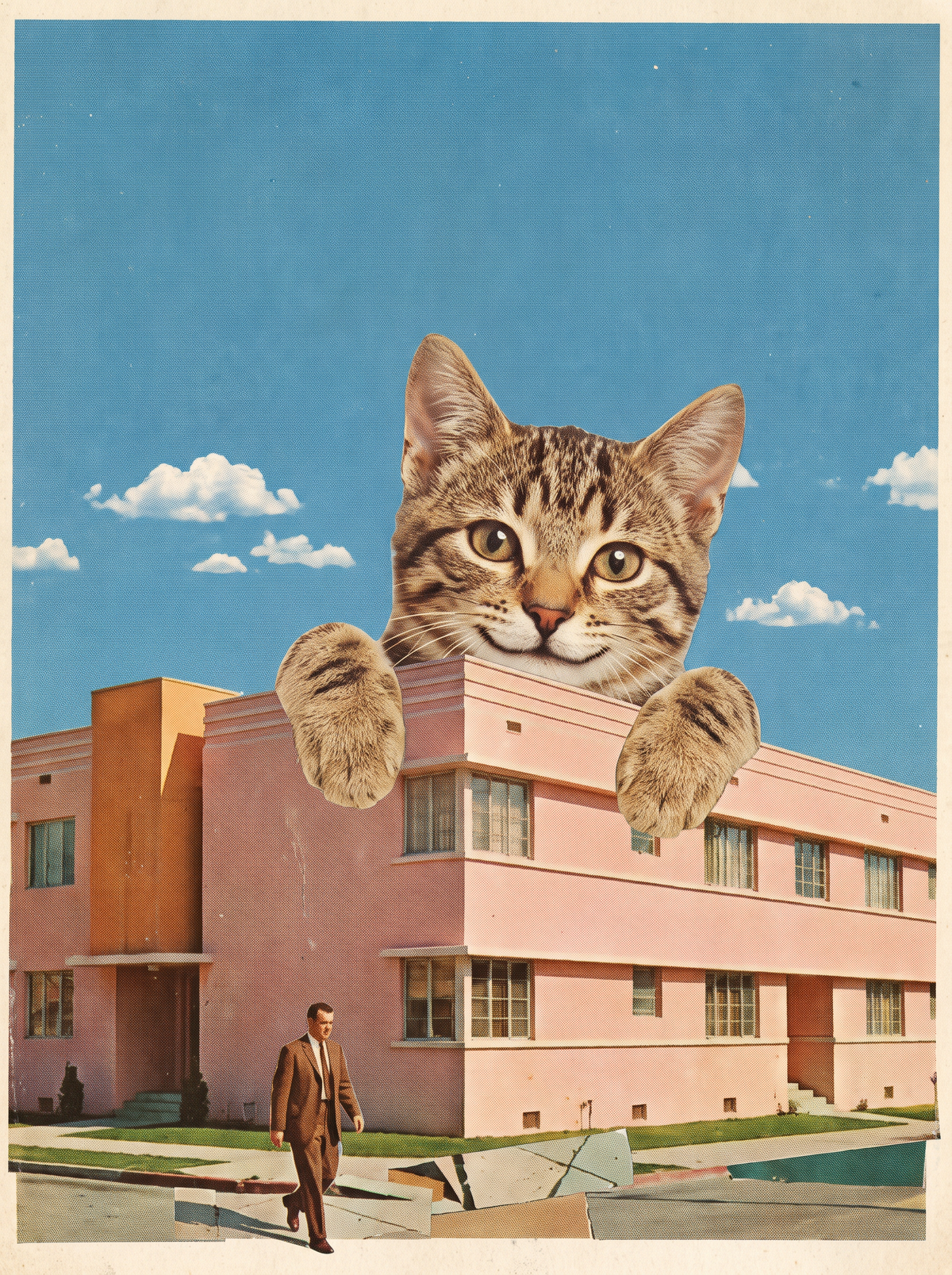 Giant Kitten Over Apartments