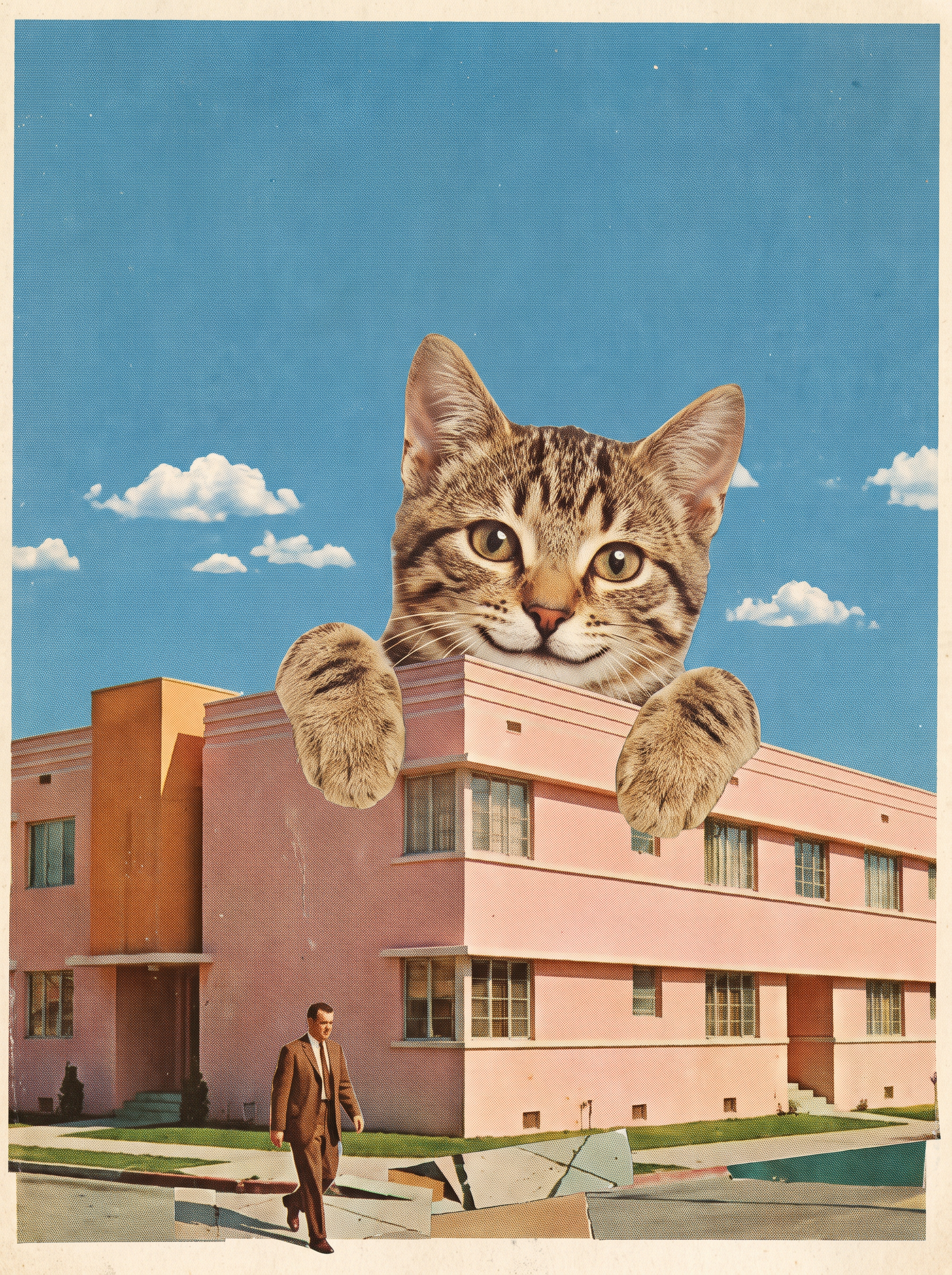 Giant Kitten Over Apartments