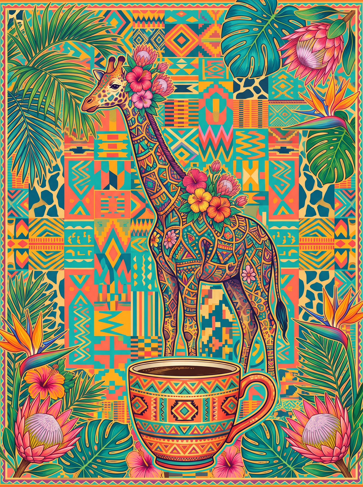 Giraffe And Coffee Cup