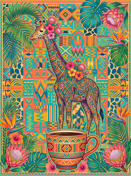 Giraffe And Coffee Cup (150 Color Diamond Painting)
