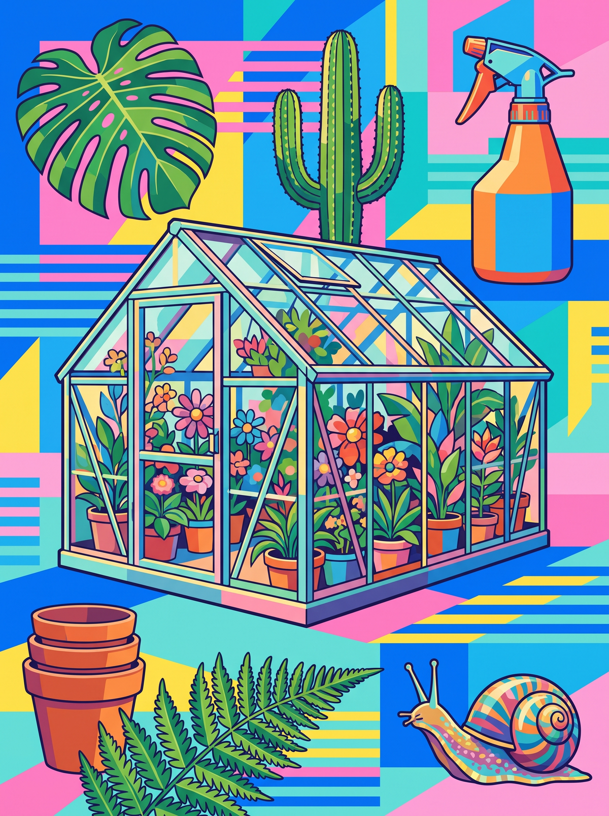 Glass Greenhouse And Cactus