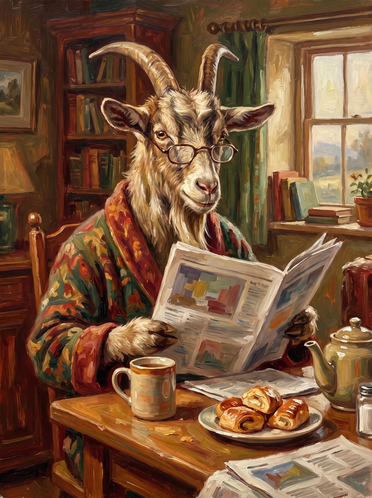 Goat Reading Morning Paper