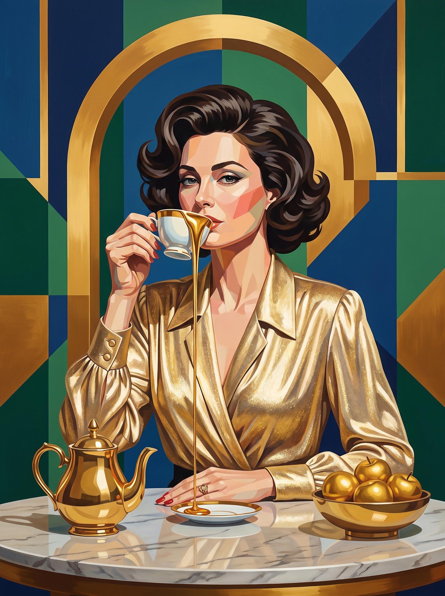 Golden Teacup Deco Lady