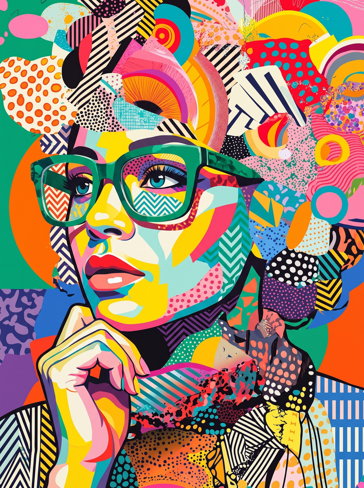 Green Glasses Pattern Face