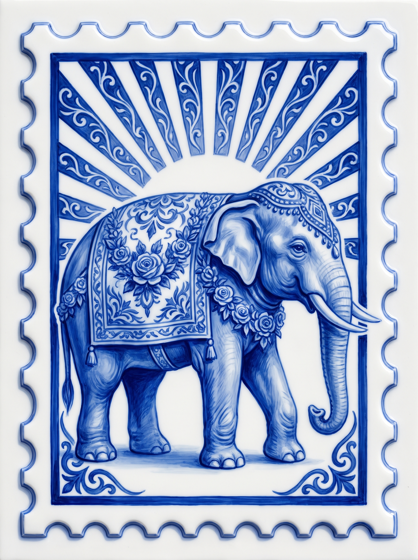 Gzhel Elephant Stamp