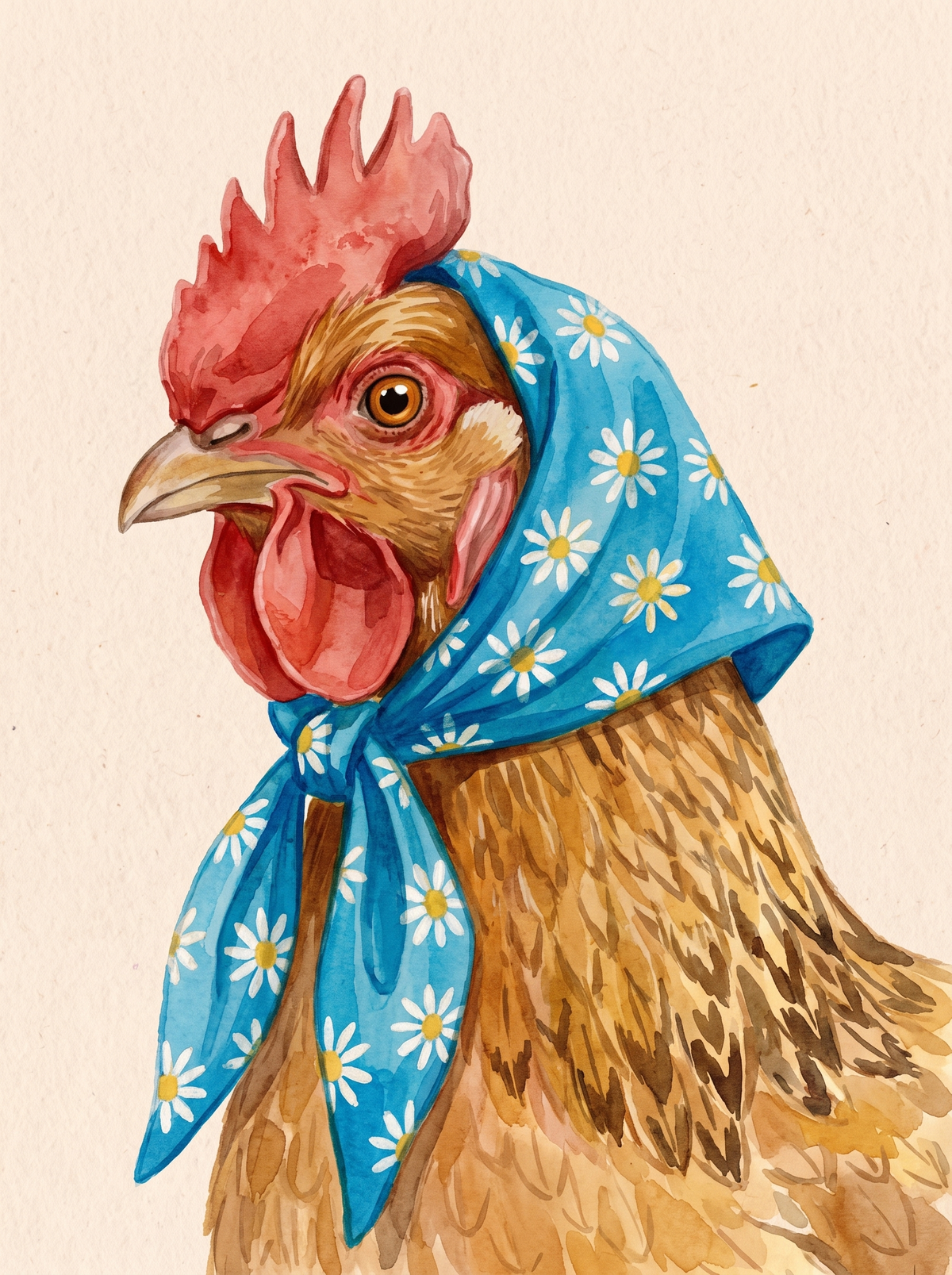 Hen In Daisy Headscarf
