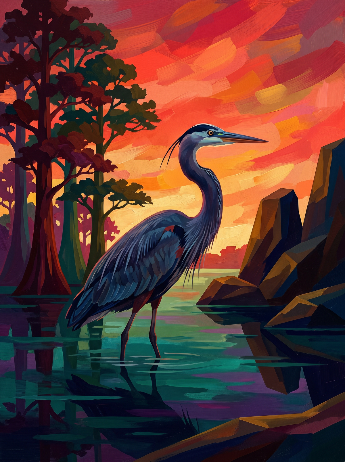 Heron In Cypress Swamp