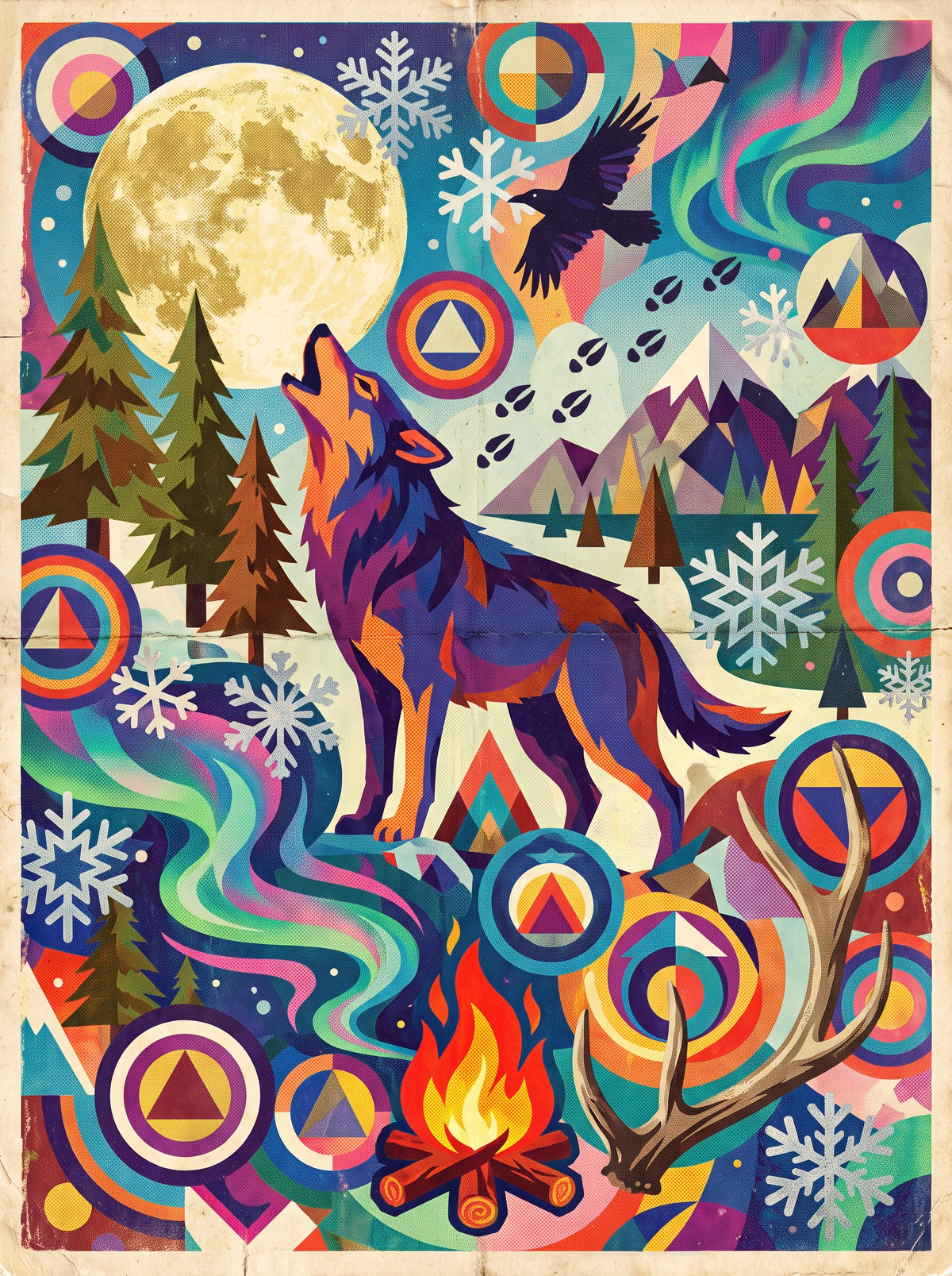 Howling Wolf Moonlit Snow