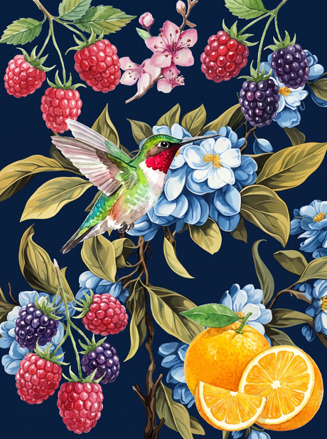 Hummingbird Berry Branch (150 Color Diamond Painting)