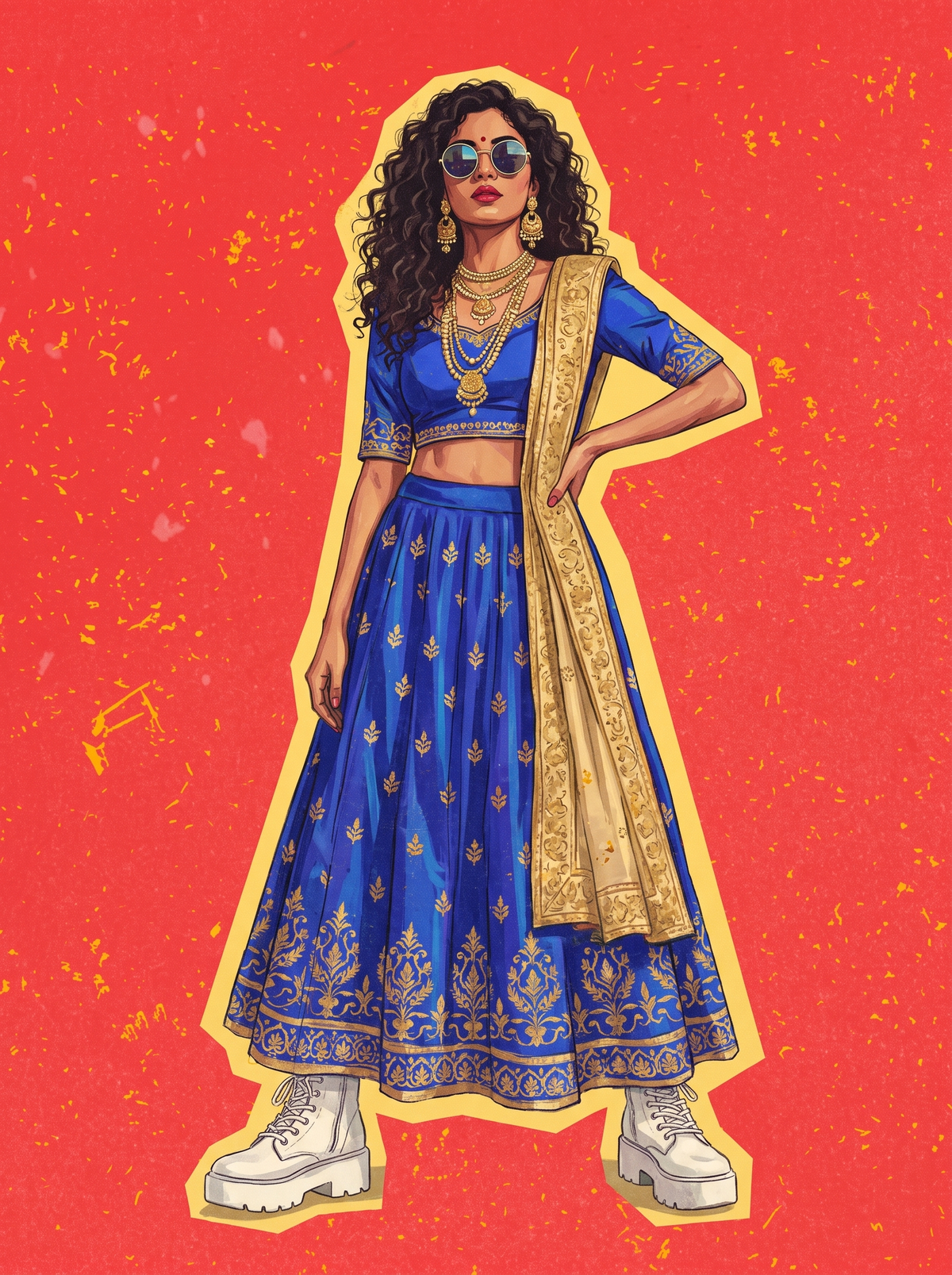 Lehenga And White Sneakers