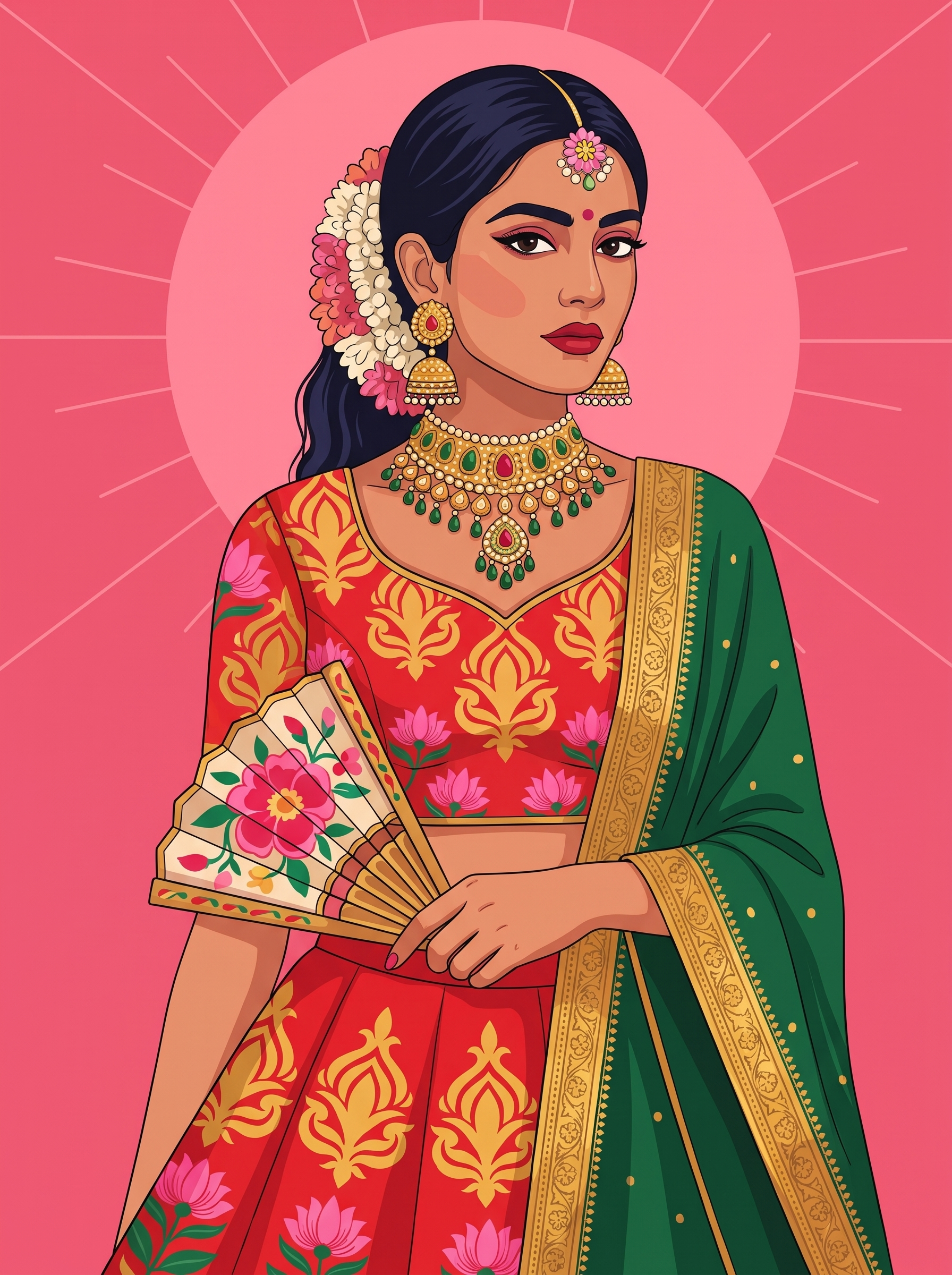 Lehenga Bride With Fan