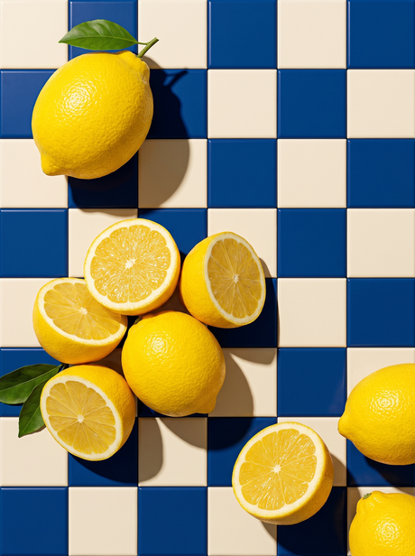 Lemons On Blue Tiles
