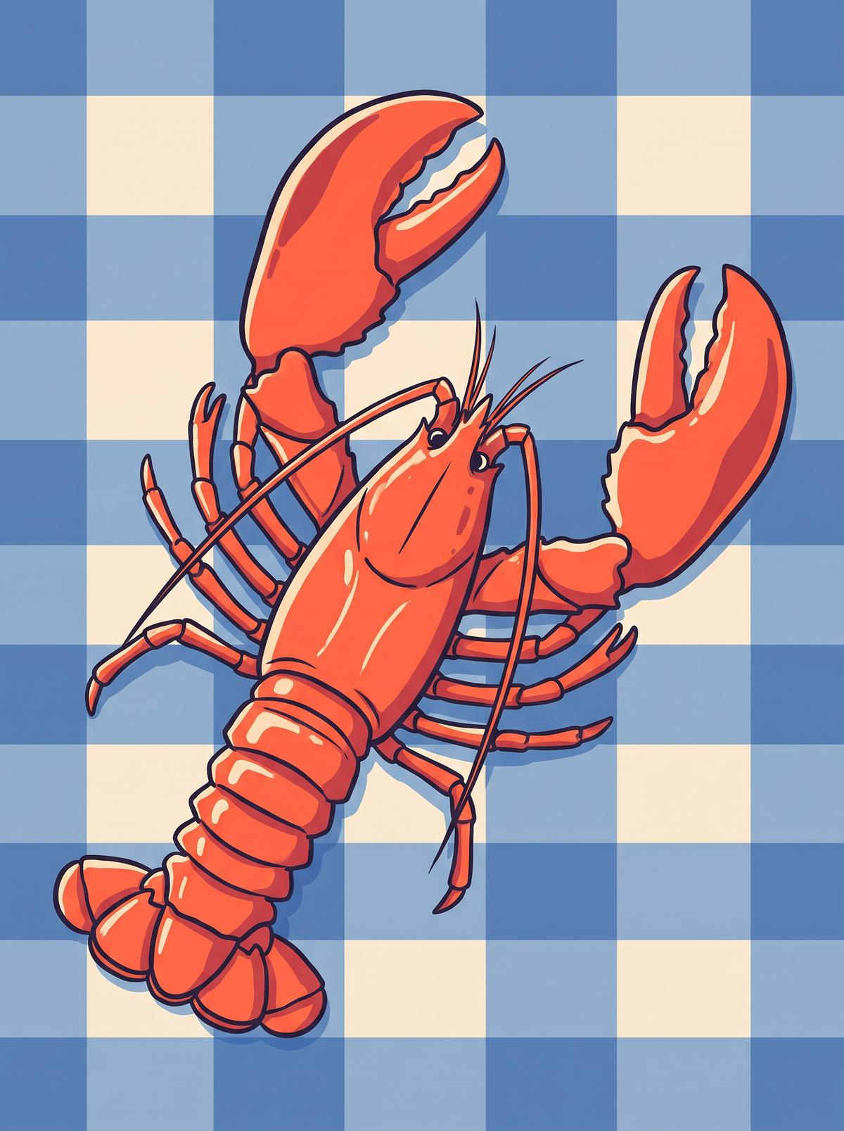 Lobster On Blue Gingham