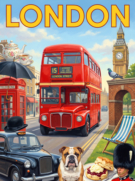 London Bus And Bulldog (150 Color Diamond Painting)