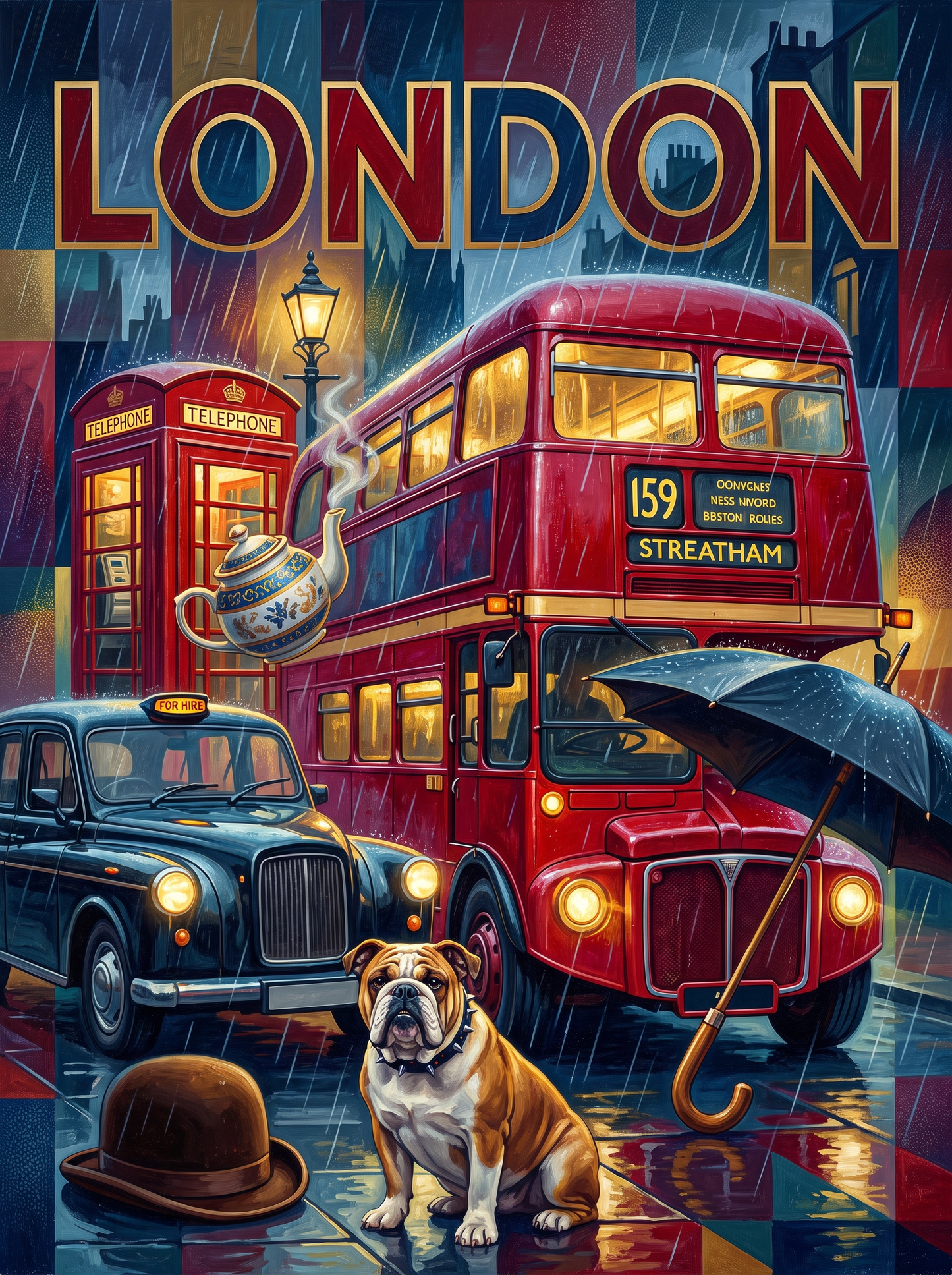London Rainy Red Bus