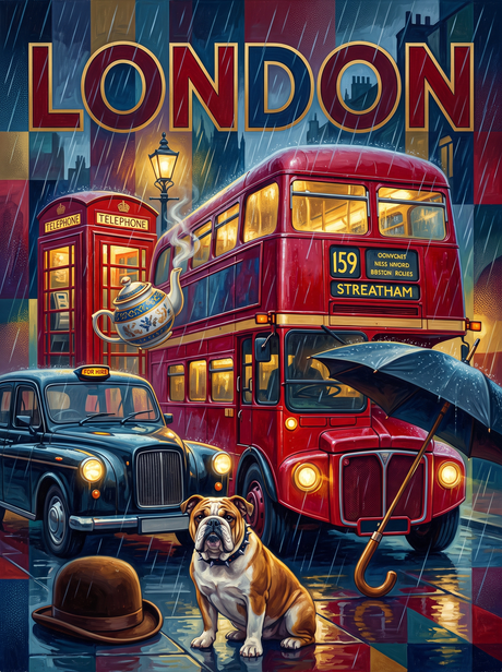 London Rainy Red Bus