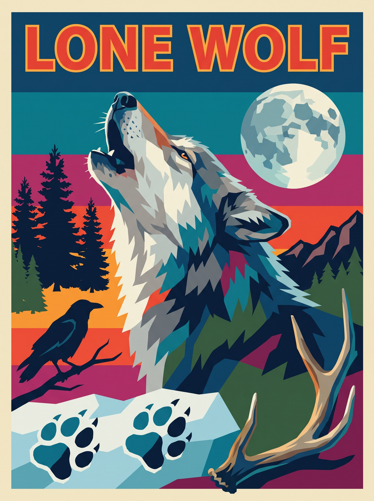 Lone Wolf Howling Moon