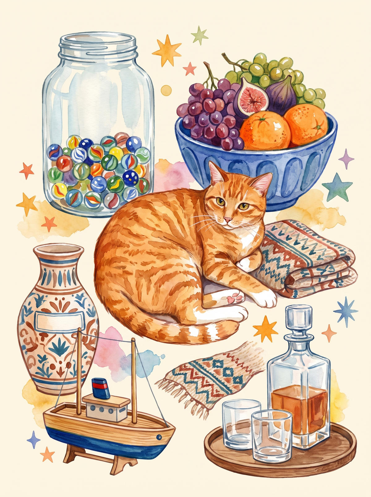 Marble Jar And Tabby