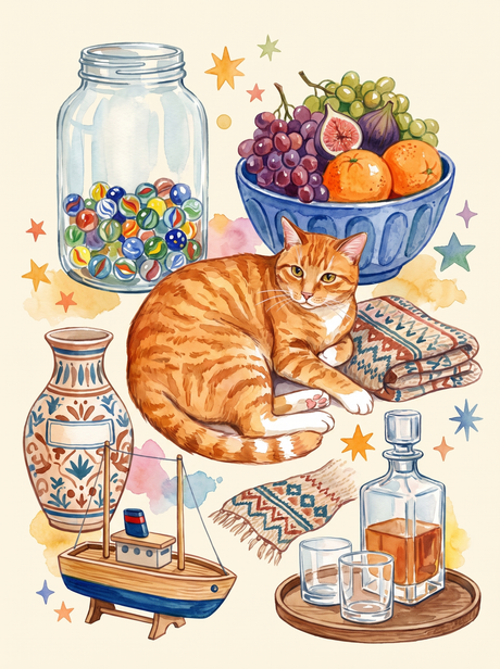 Marble Jar And Tabby